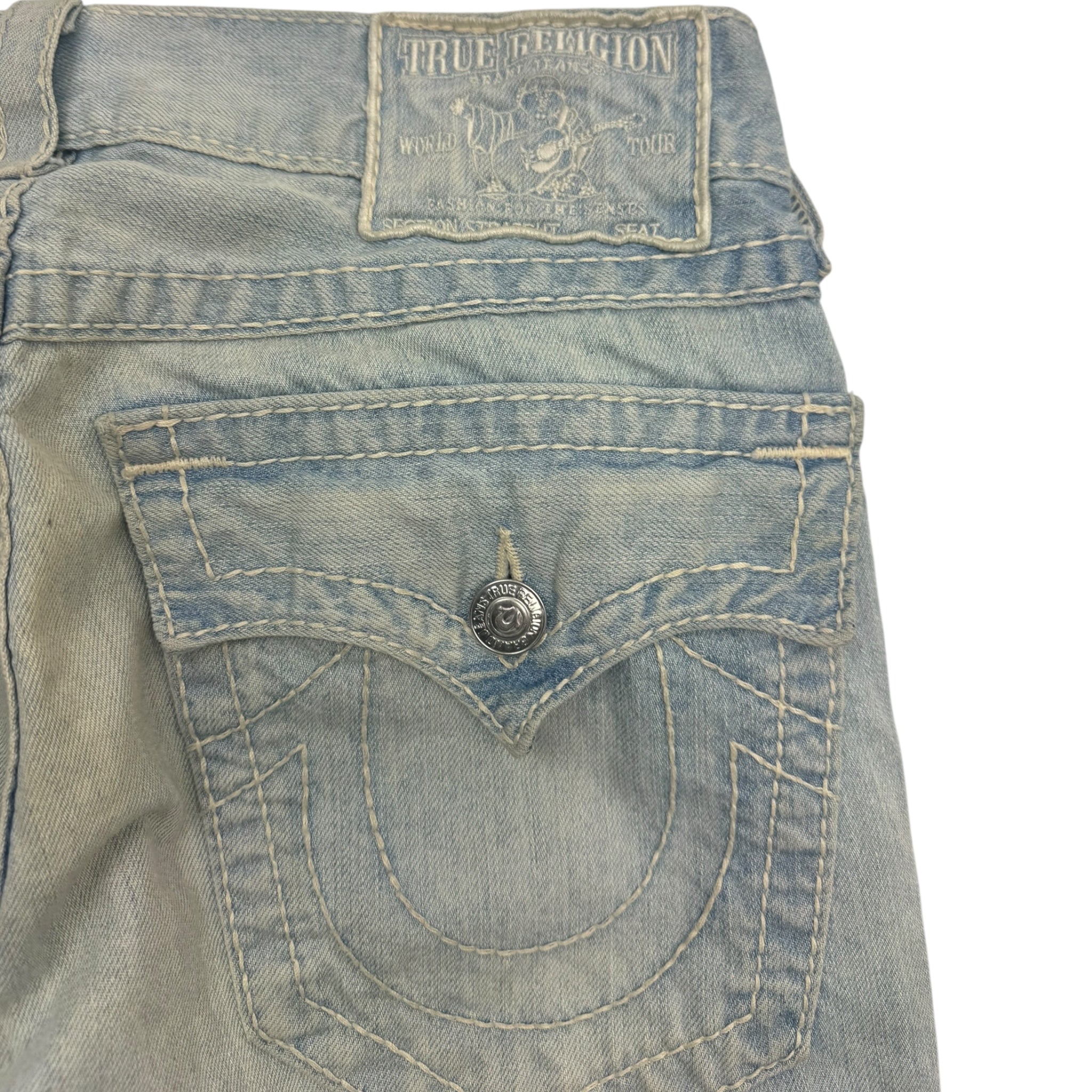 Vintage Y2K True Religion Heavy Wash White Line Jeans