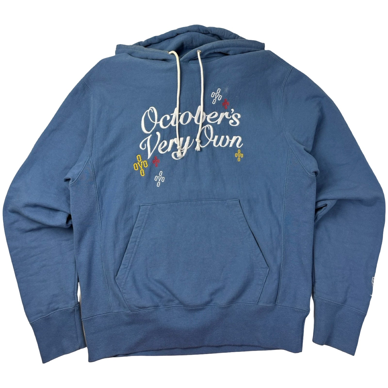 OVO Pompom Script Pullover Hoodie Steel Blue