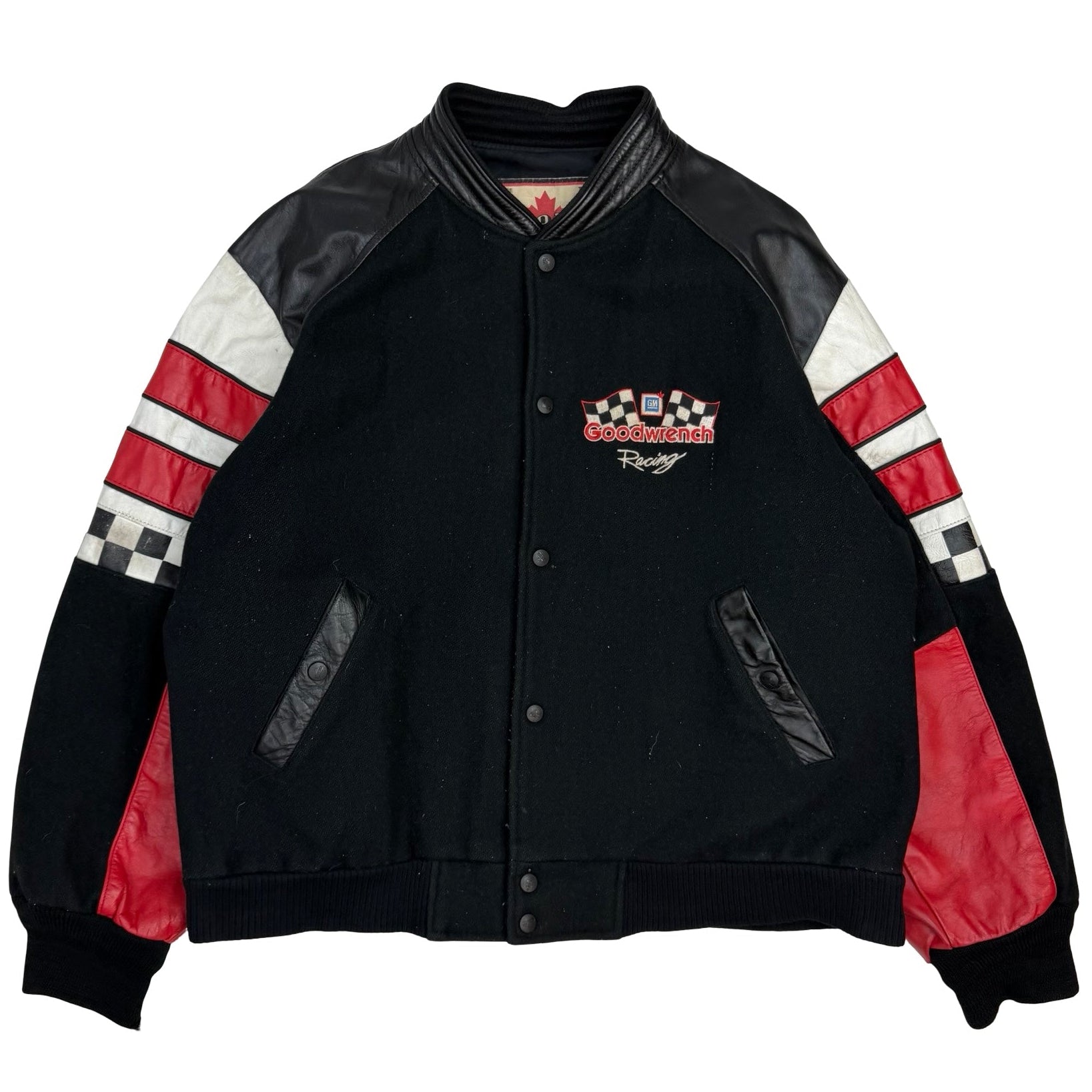 Vintage Goodwrench Racing Leather Sleeve Varsity Jacket Black