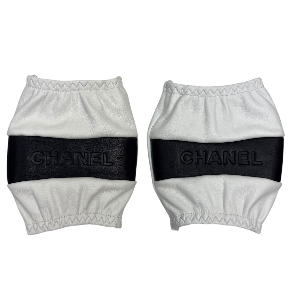 (W) Chanel Fingerless Leather Glove White