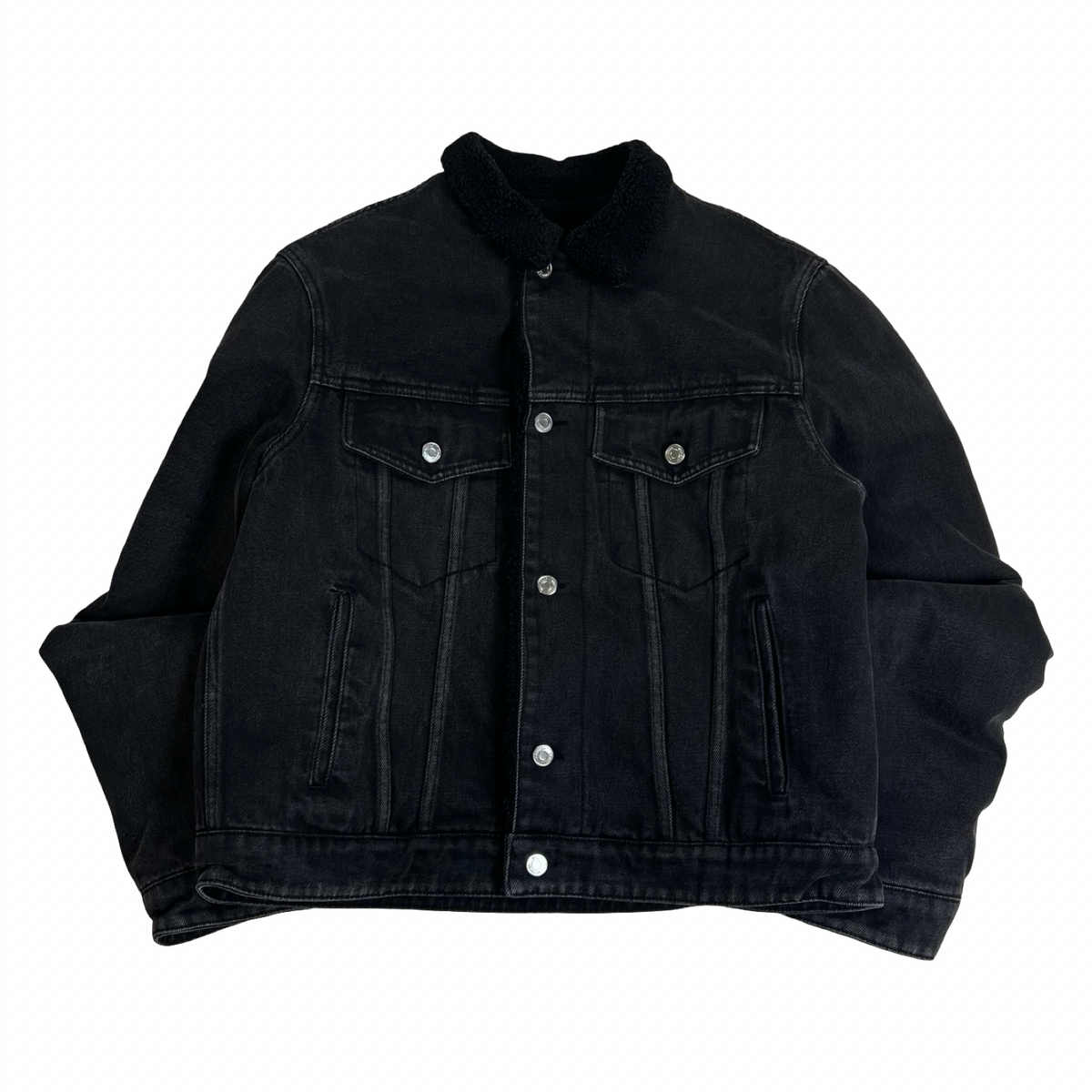 We11done Sherpa Lined Denim Trucker Jacket Black