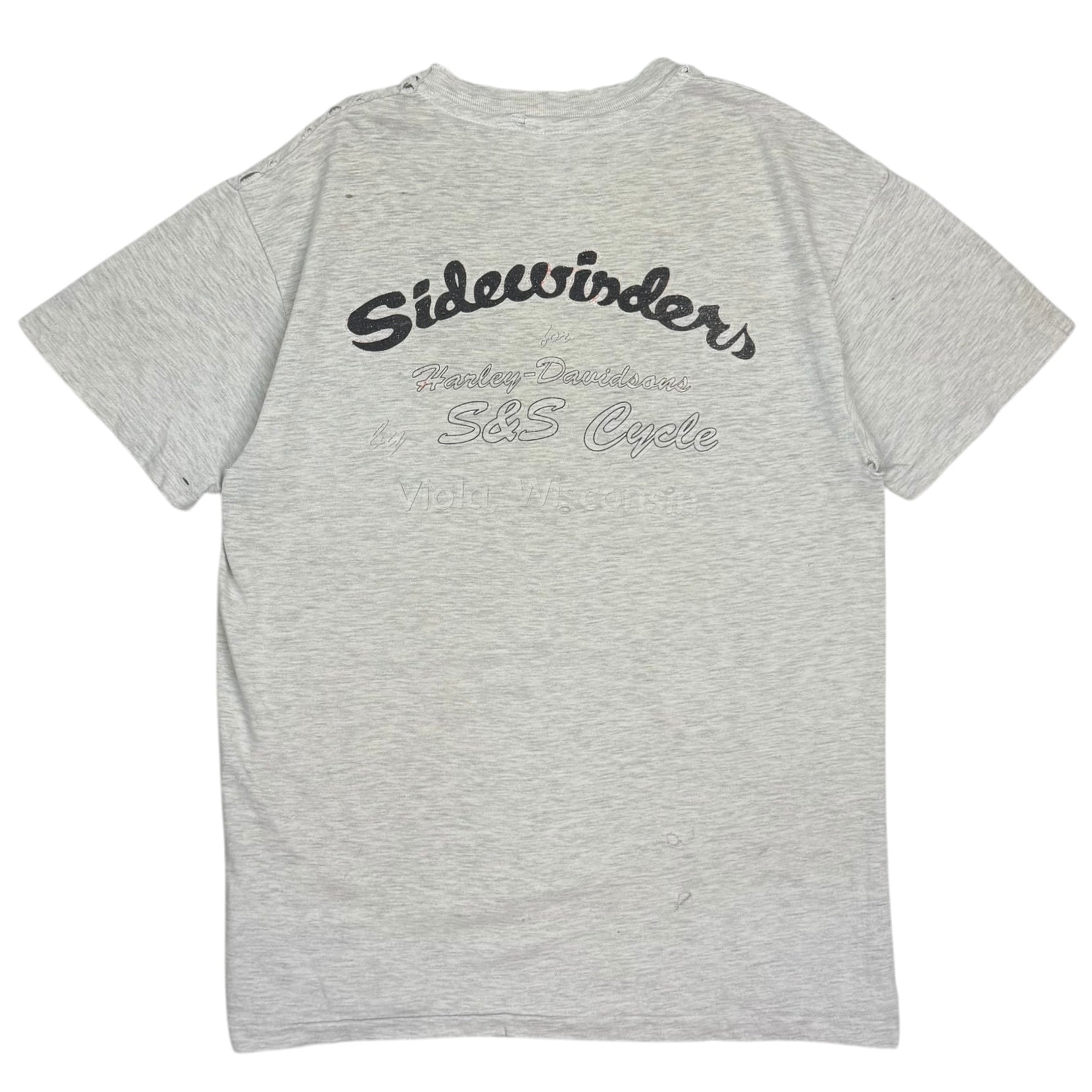 Vintage Sidewinders For Harley Davidson By S&S Cycle Snake Wisconsin Tee Grey