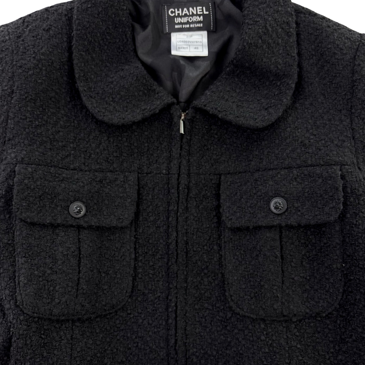 (W) Chanel Uniform Cropped Bouclé Tweed Jacket Black