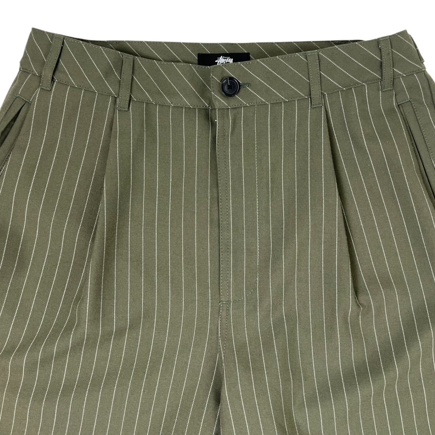Stussy Volume Pleated Shorts Olive Pinstripe