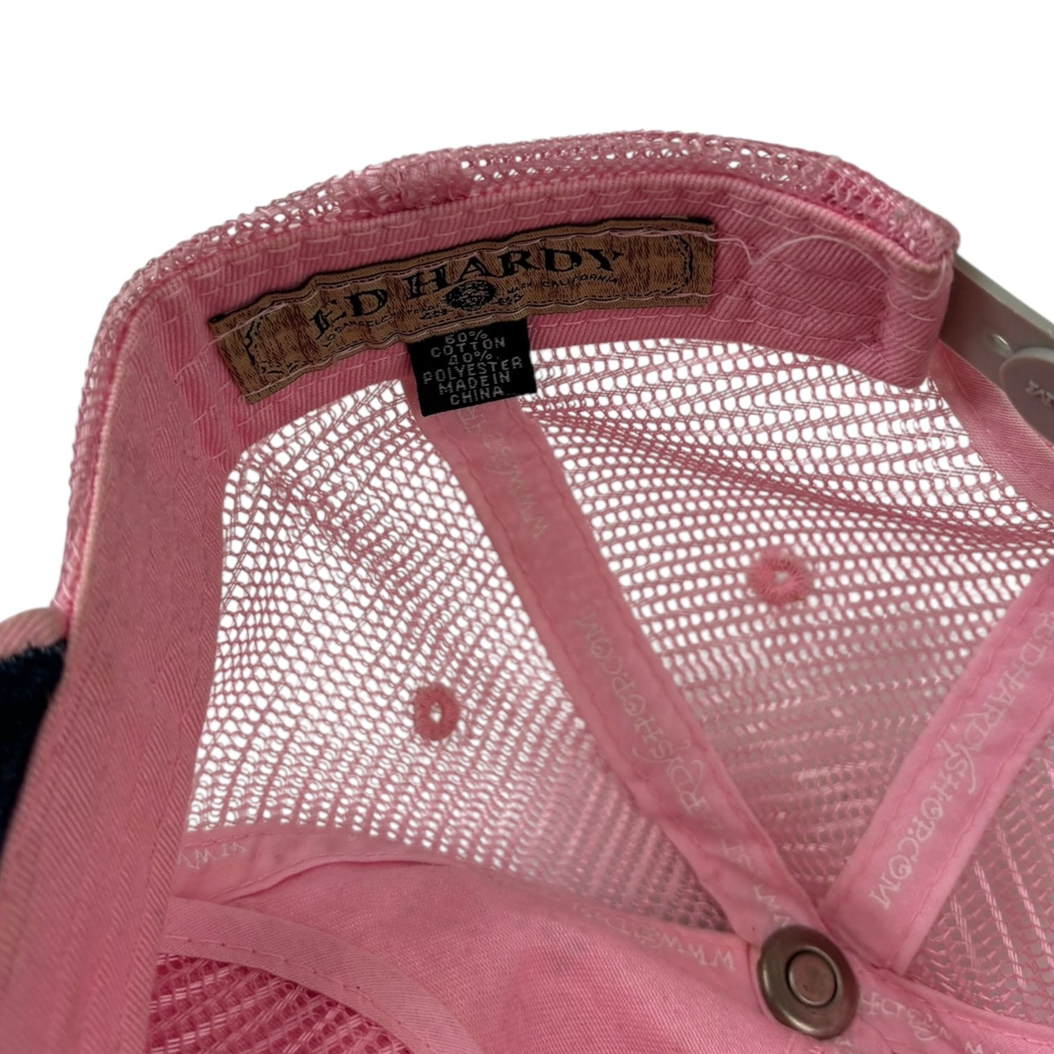 Vintage Y2K Ed Hardy Rhinestone Rose SnapBack Hat Pink