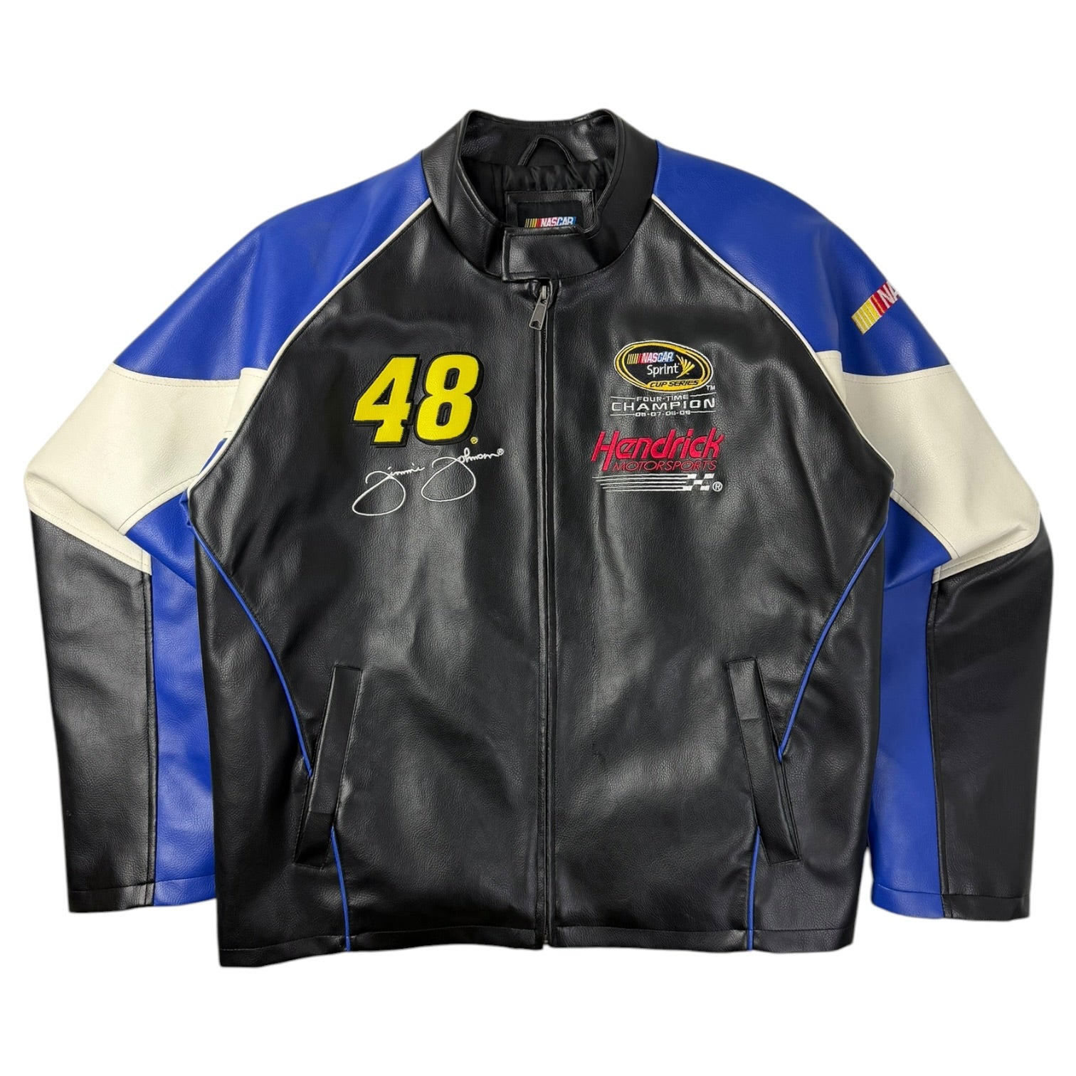 Vintage Lowes Jimmie Johnson Leather Racing Jacket Black/Blue