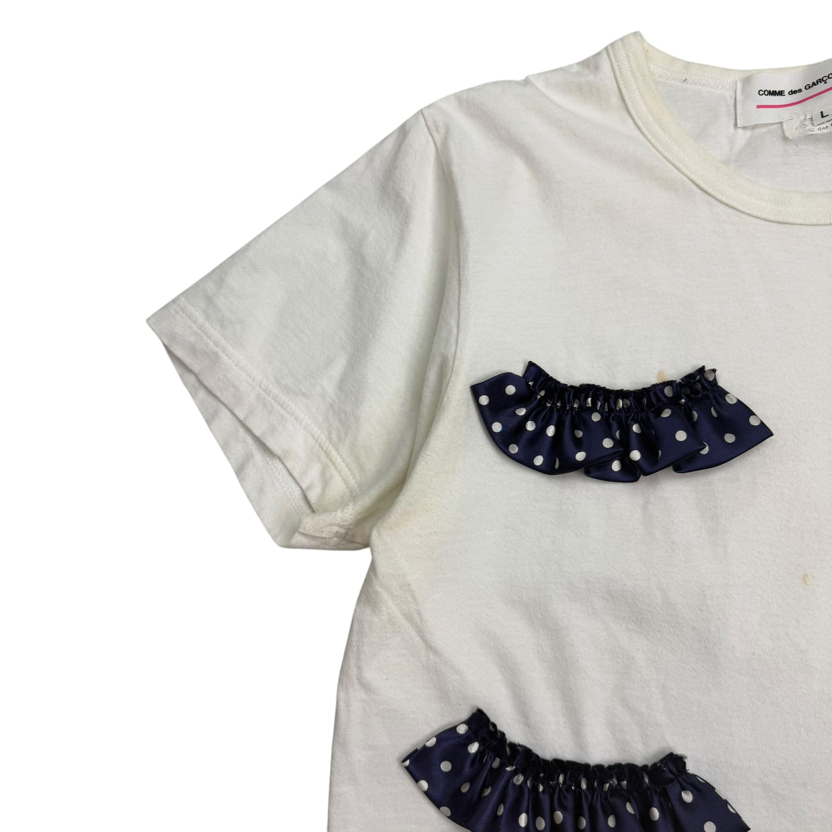 (W) Comme Des Garçons Girl Polka Dot Ruffle Tee White