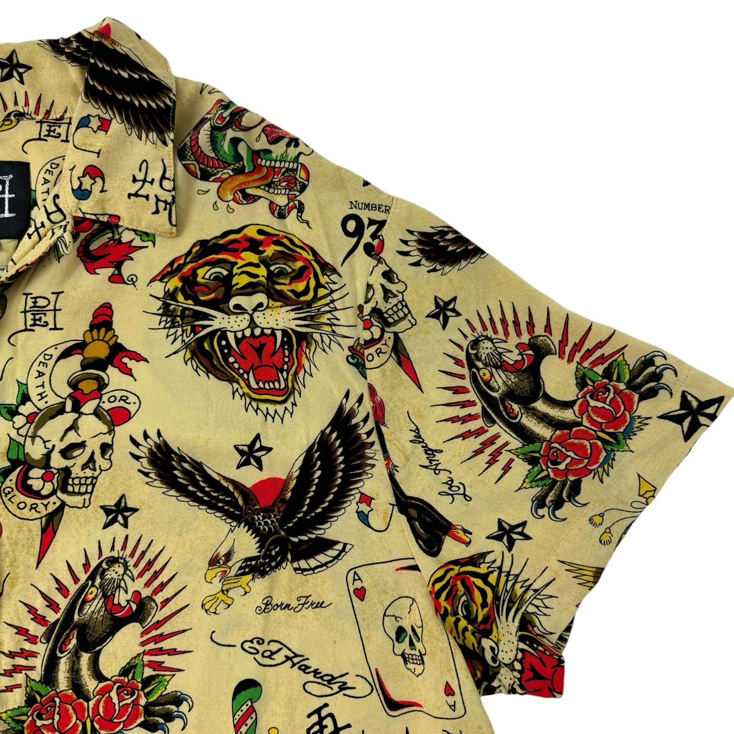 Ed Hardy All Over Print Rayon Button Up Shirt