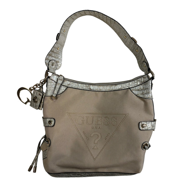 (W) Vintage Guess Y2K Baguette Shoulder Bag Beige/Metallic