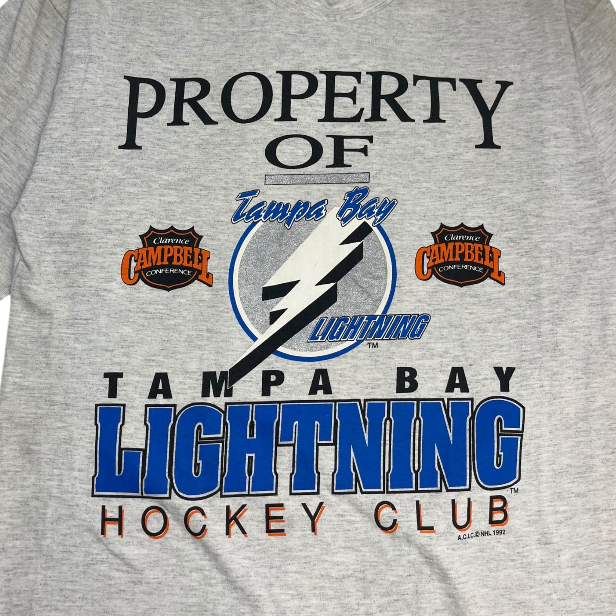 1992 Tampa Bay Lightning Hockey Club T-Shirt Heather Grey