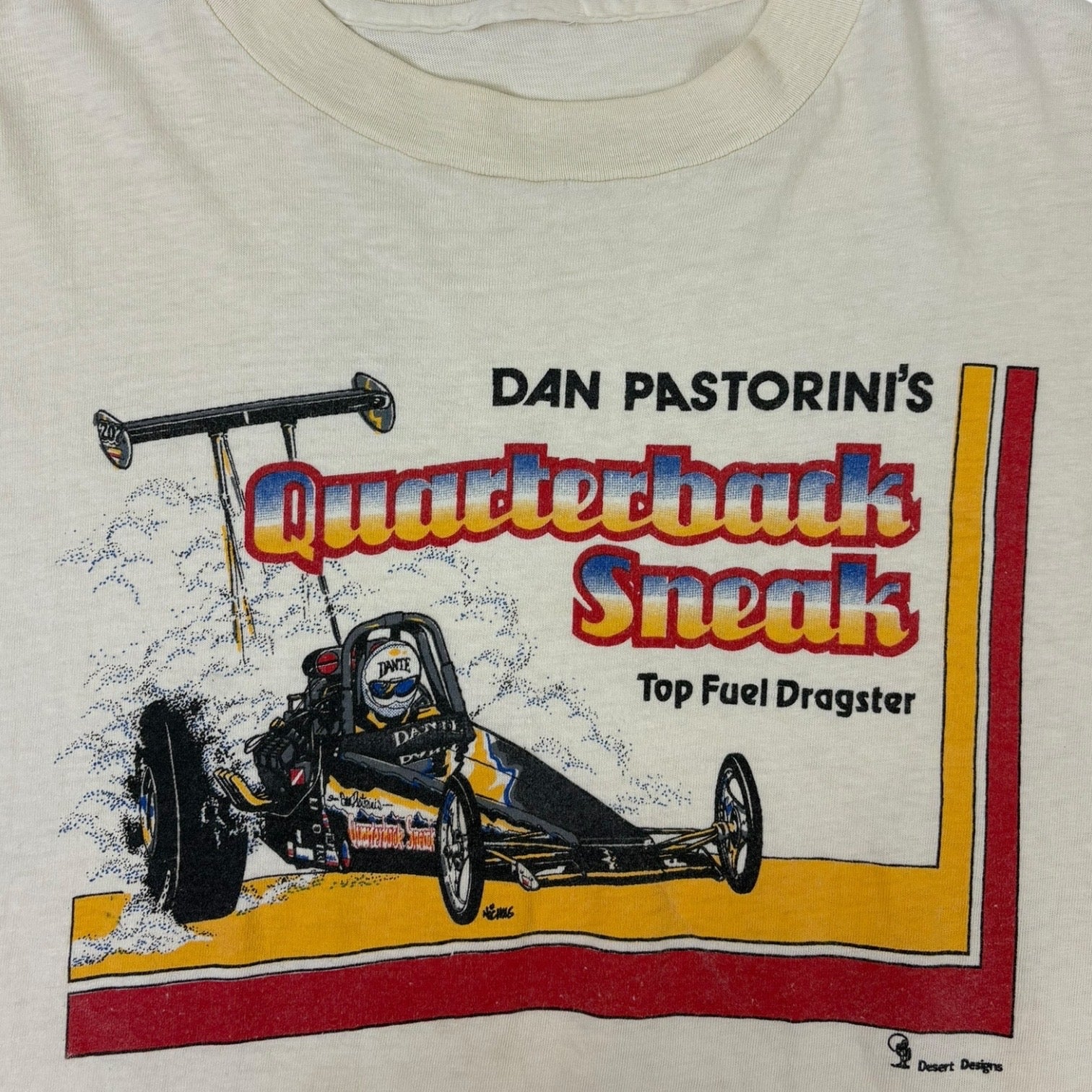 Vintage Dan Pastorini “Quarterback Sneak” Top Fuel Dragster T-Shirt White