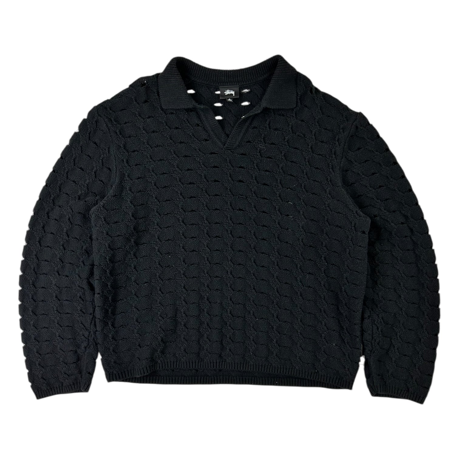Stussy Open Knit Collared Sweater Black