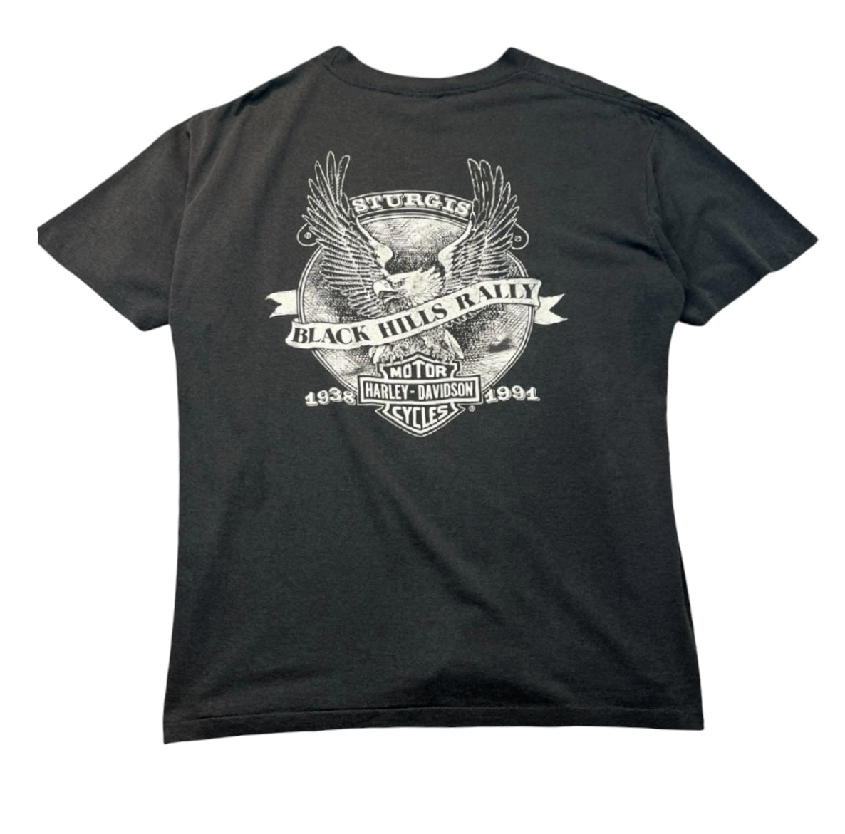 Vintage 1991 Harley Davidson 3D Emblem Sturgis South Dakota T-Shirt Black