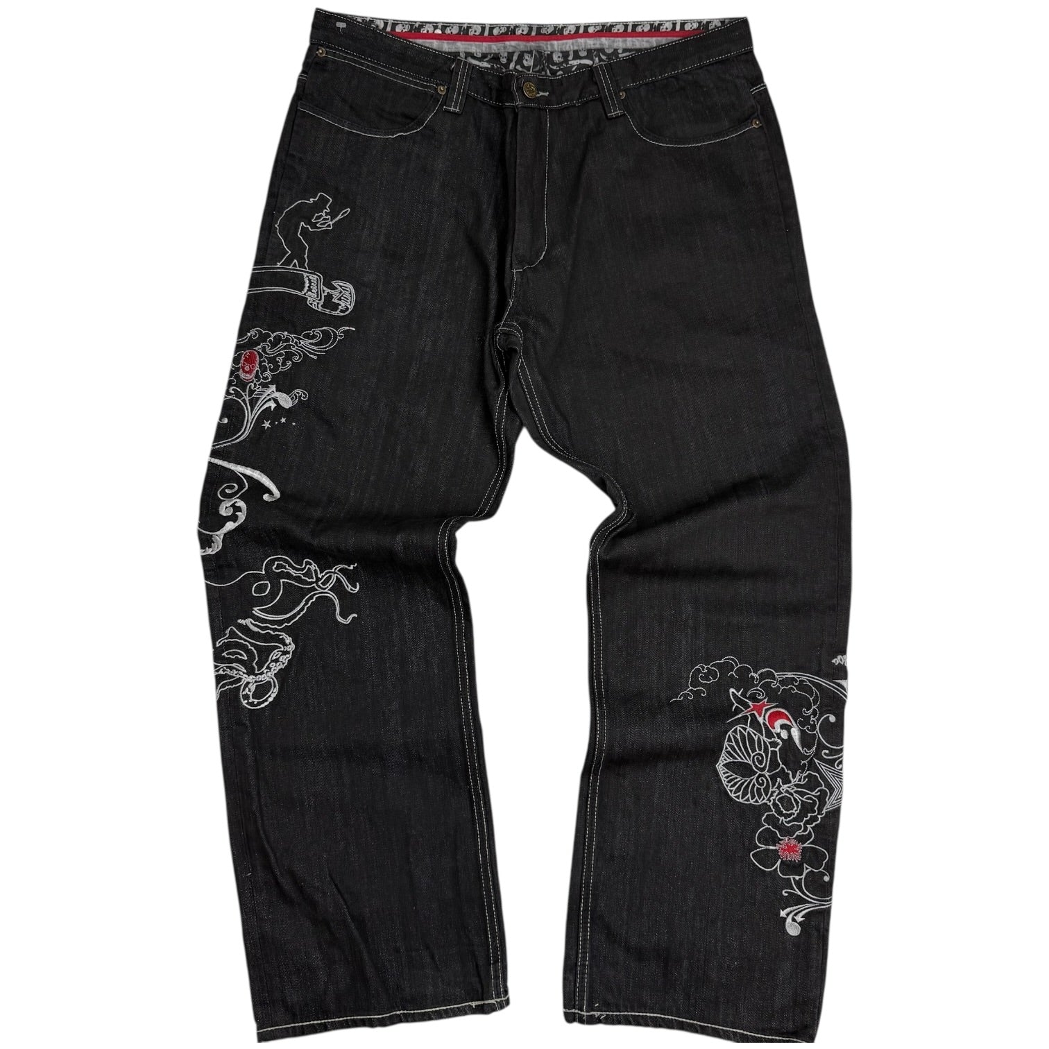 Vintage Y2K Artful Dodge Embroidered Denim Pants Dark Wash