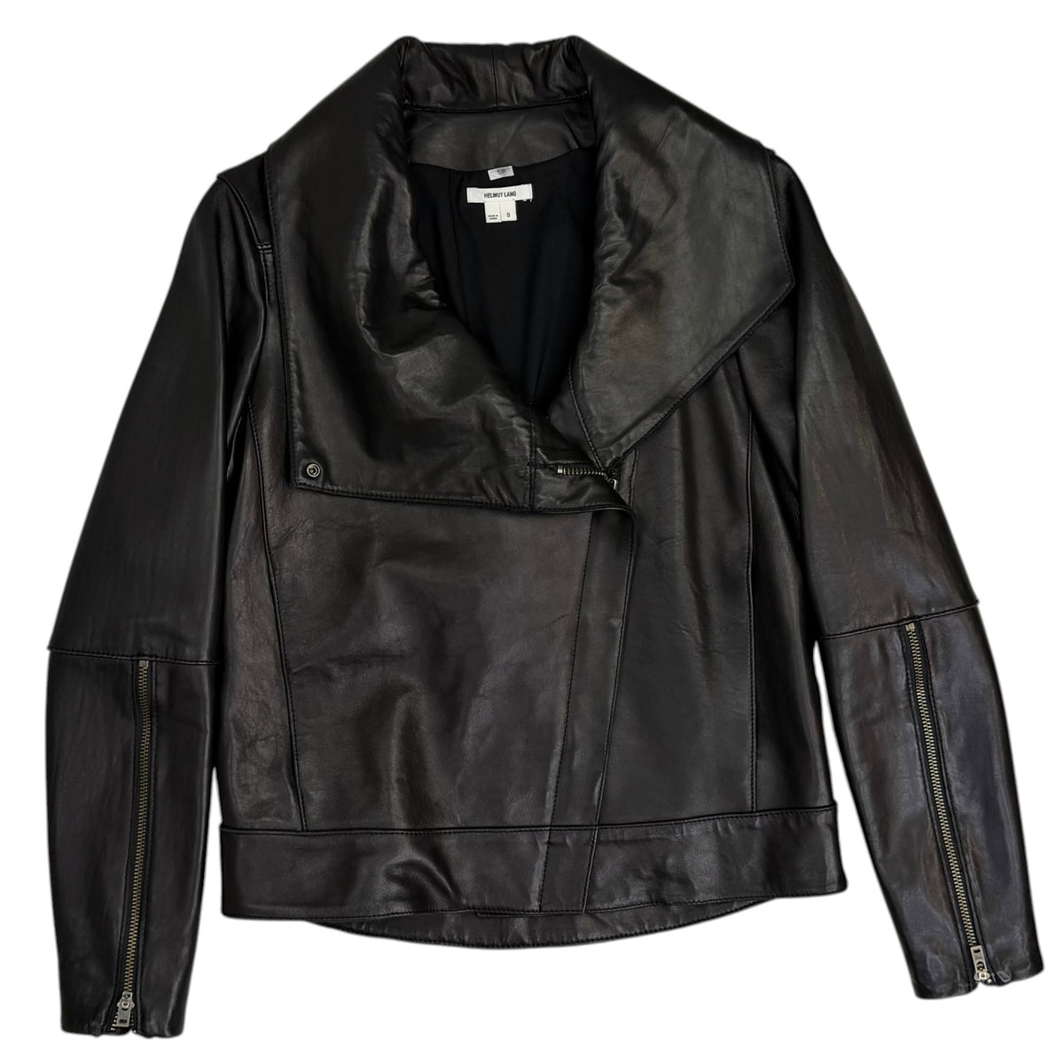 (W) Helmut Lang Asymmetrical Zip Leather Jacket Black
