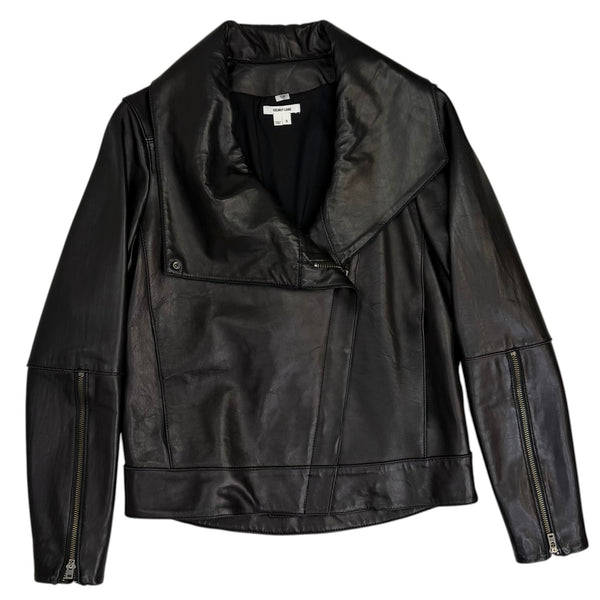 (W) Helmut Lang Asymmetrical Zip Leather Jacket Black