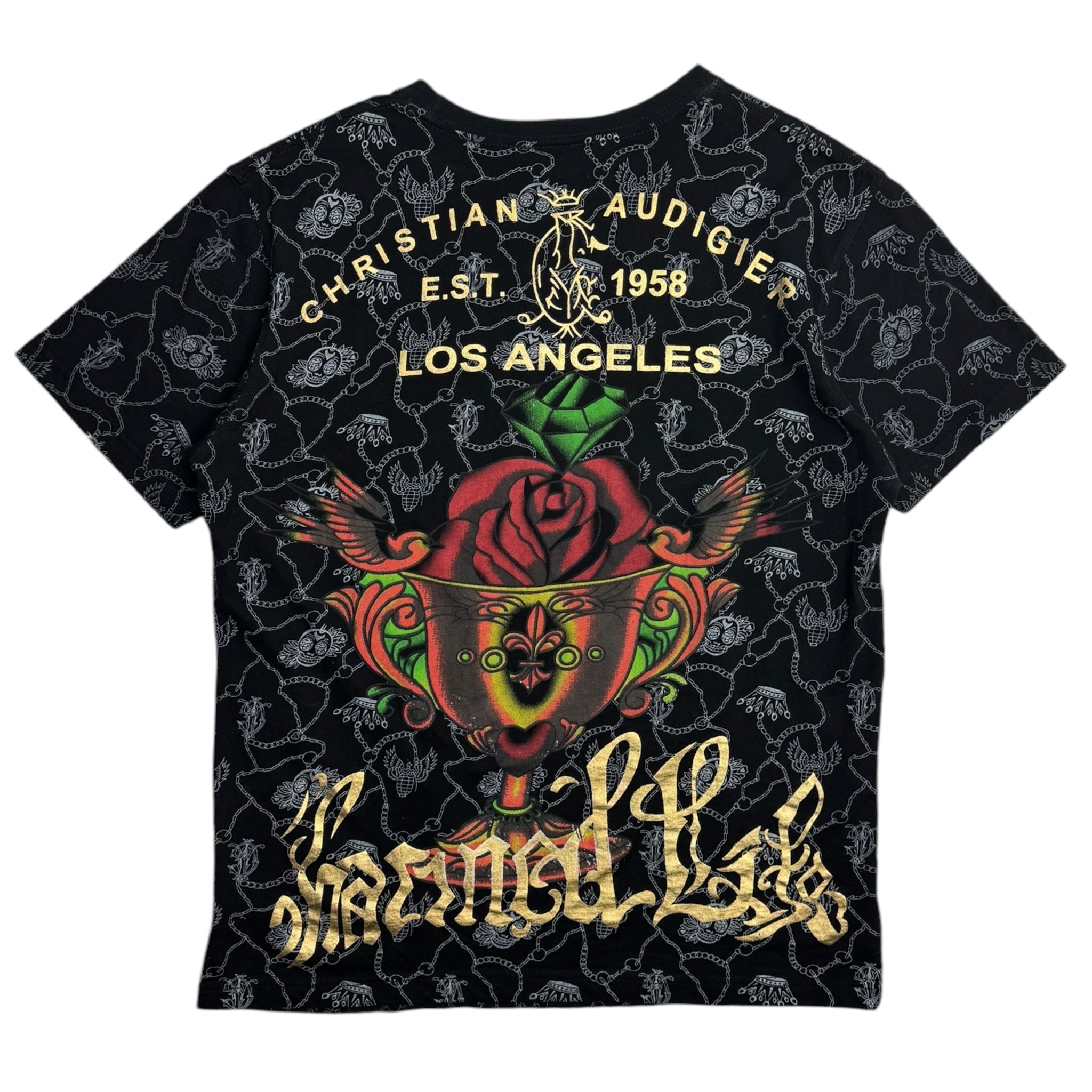 Y2K Christian Audigier Bedazzled Triple Skull T-Shirt