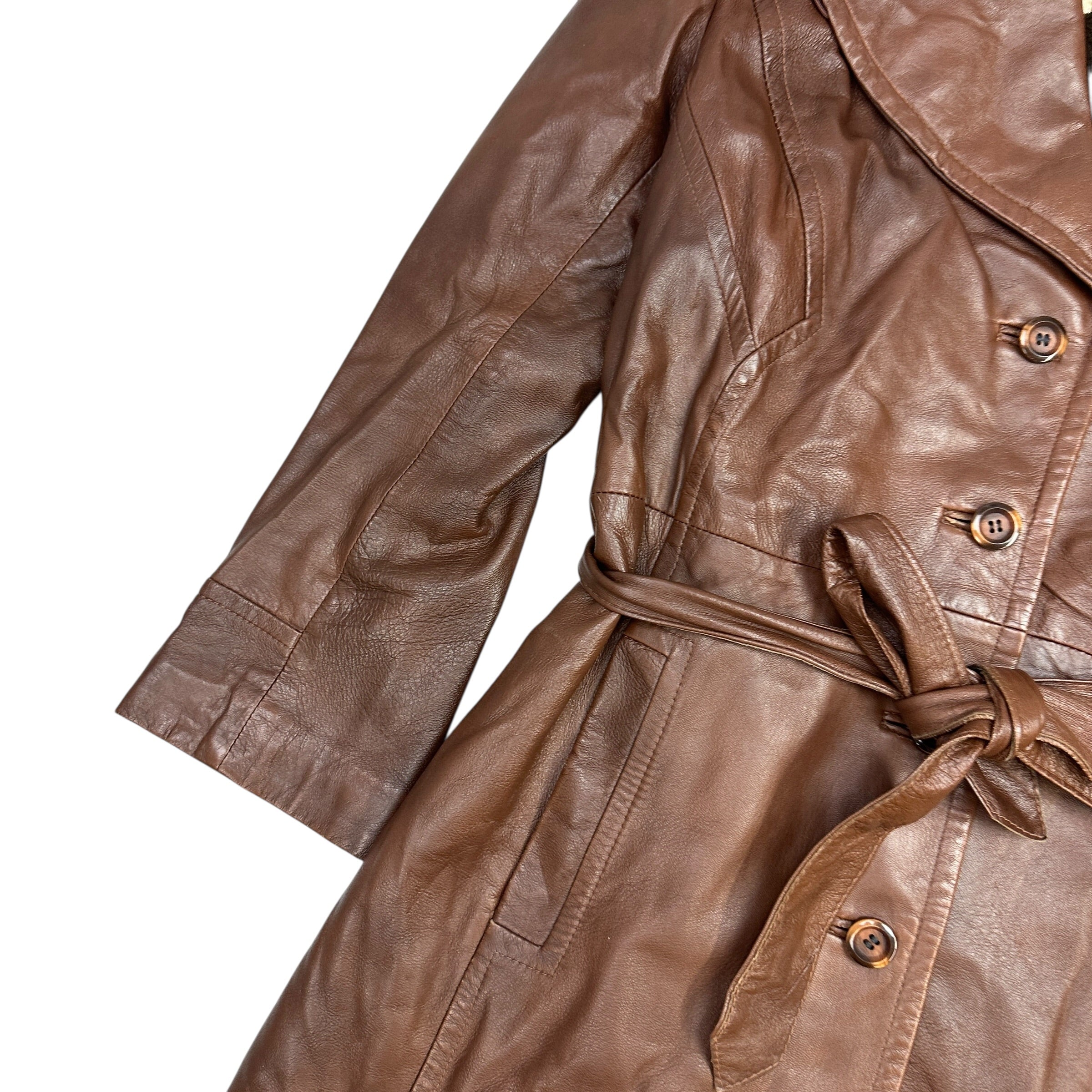 (W) Irving Posluns Leather Trench Coat Chocolate Brown