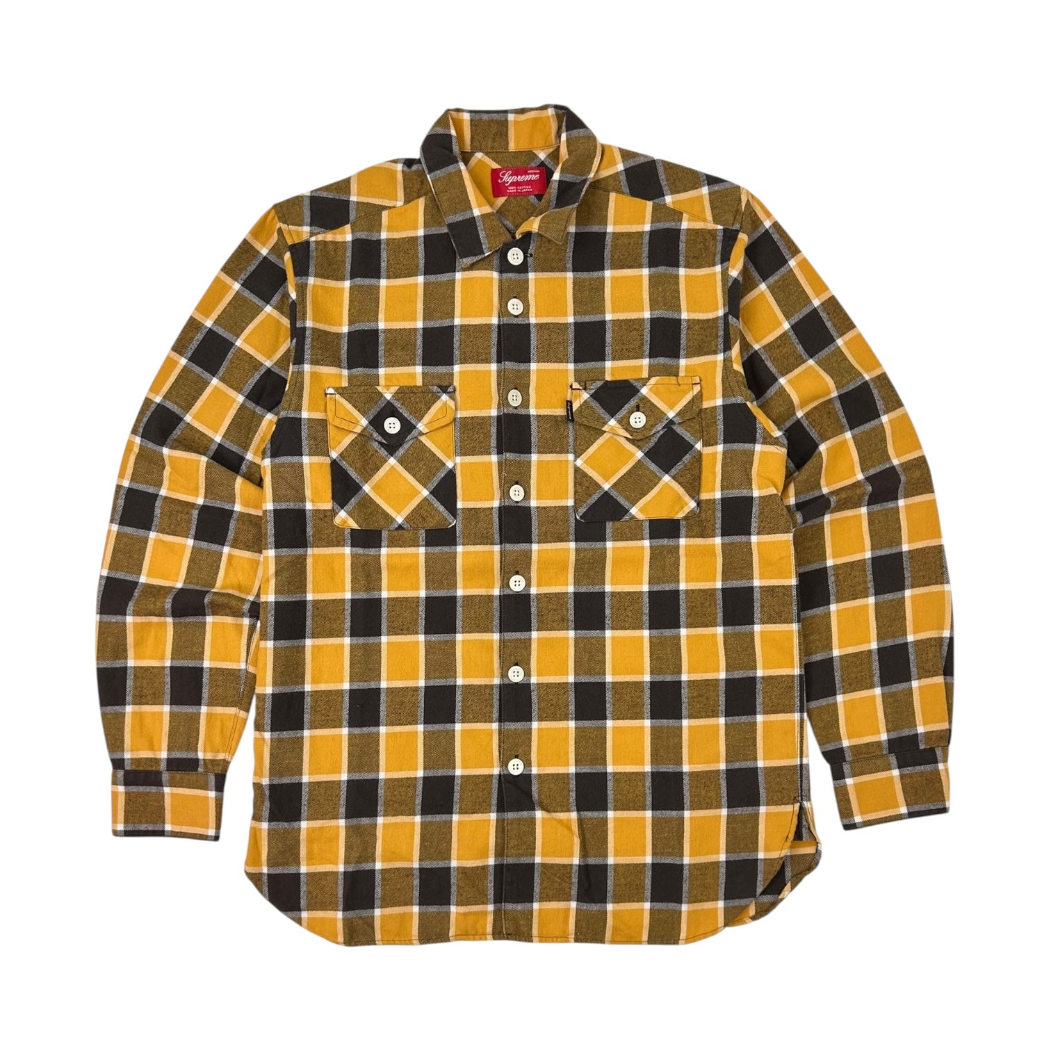 Supreme Flannel Made In Japan Plain Long Sleeve Button Up Shirt Black/Yellow