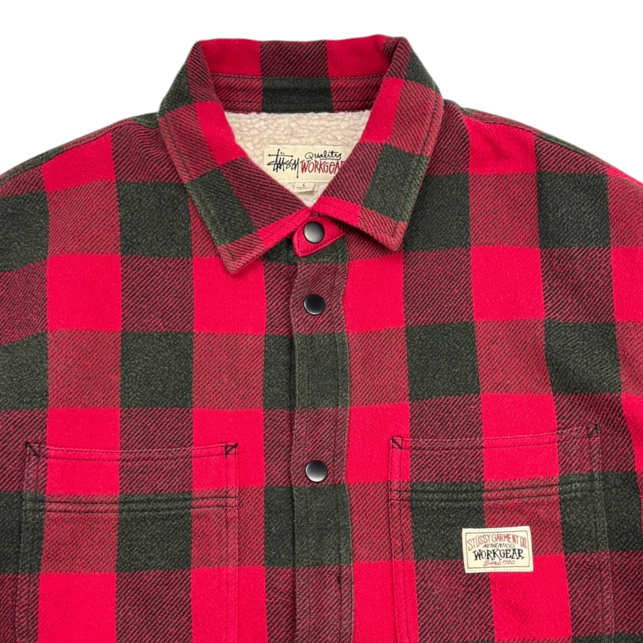Stussy Sherpa Lined Buffalo Plaid Shirt Red