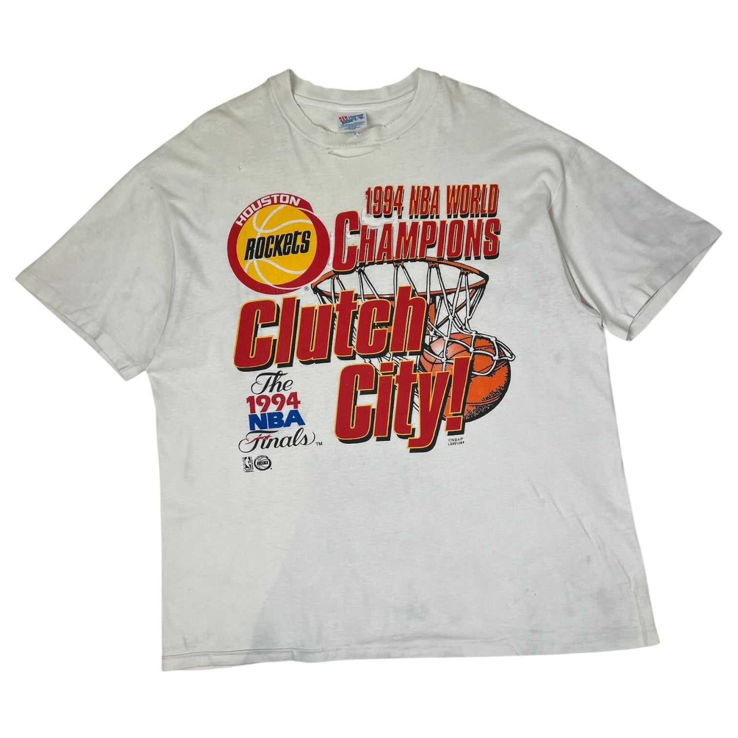 Vintage 1994 NBA World Champions Houston Rockets “Clutch City” T-Shirt White
