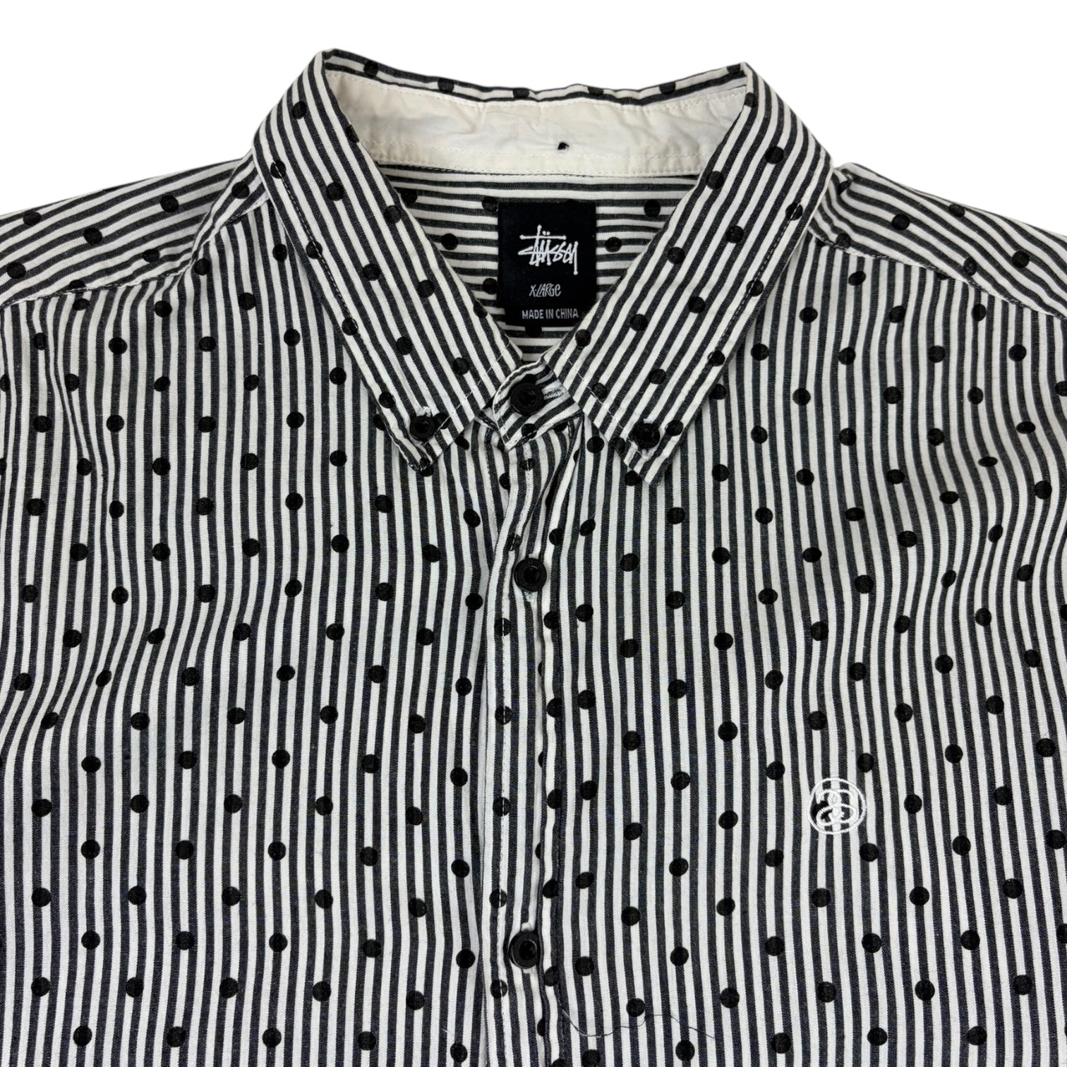 Vintage Stussy Polka Dot Striped Button Up T-Shirt