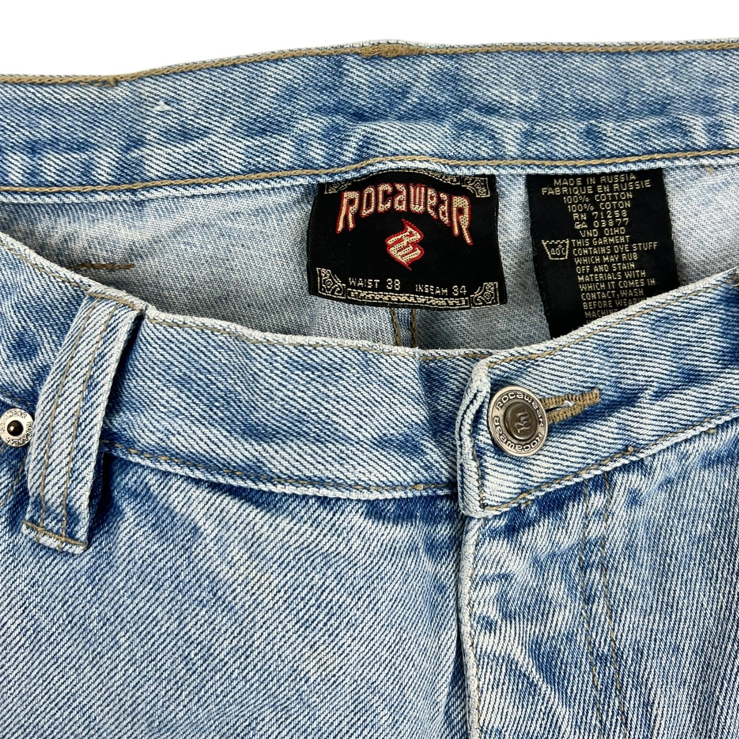 Vintage RocaWear Baggy Light Wash Denim Jeans Signature Embroidery