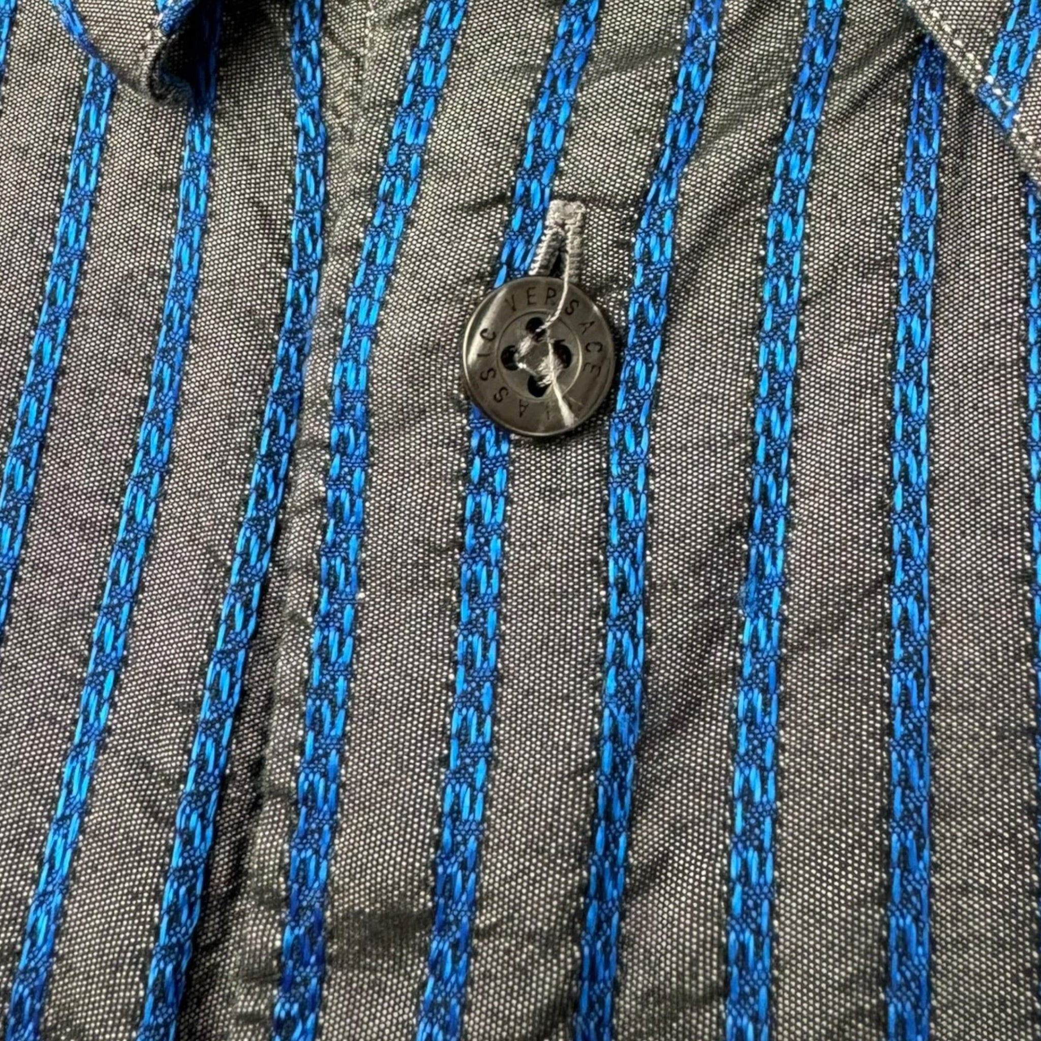 Vintage Versace Button Up Striped Blue/Grey