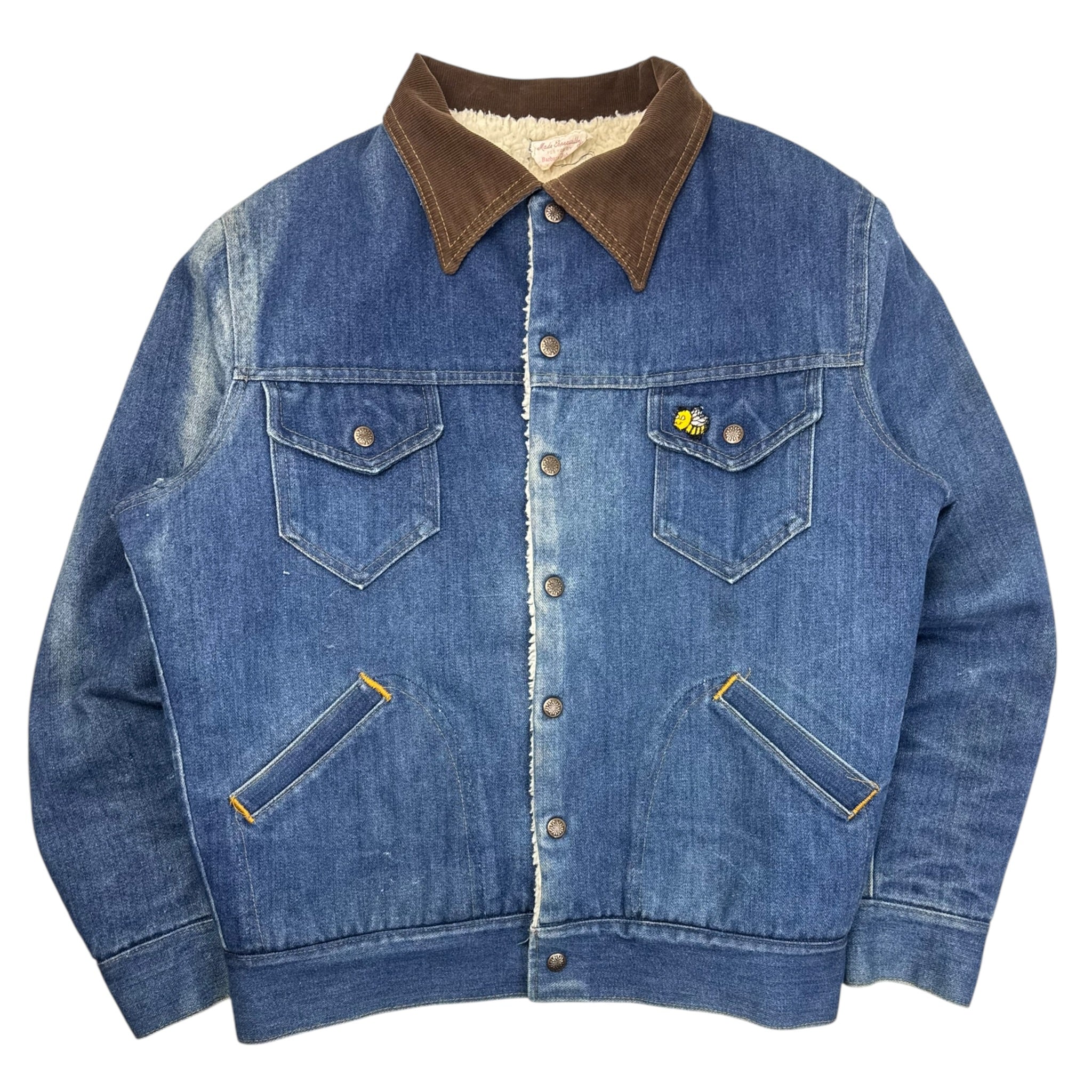 Vintage 70s Sherpa Lined Denim Embroidered Jacket