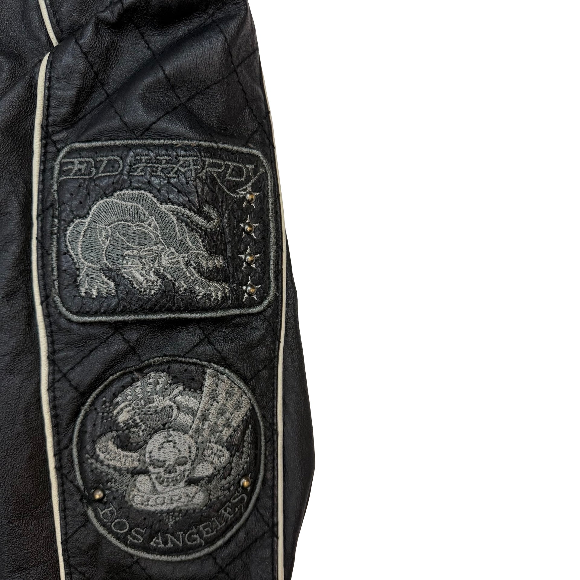 (W) Vintage Ed Hardy “Live to Ride”Leather Motorcycle Jacket Black