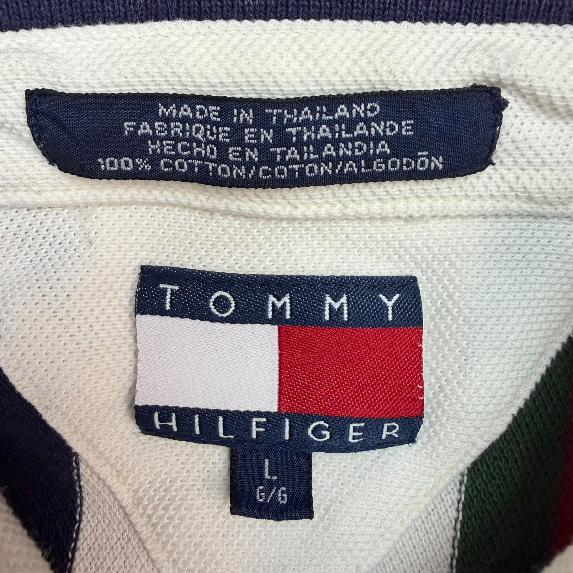 Vintage Tommy Hilfiger Striped Rugby Polo White