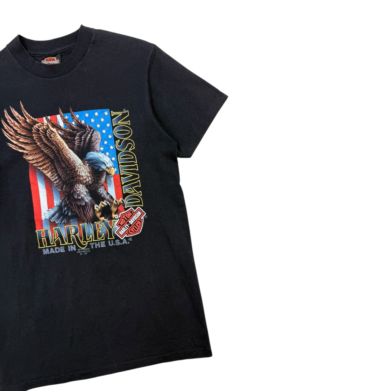 1991 Harley Davidson Eagle 3D Emblem Daytona Beach T-Shirt Black