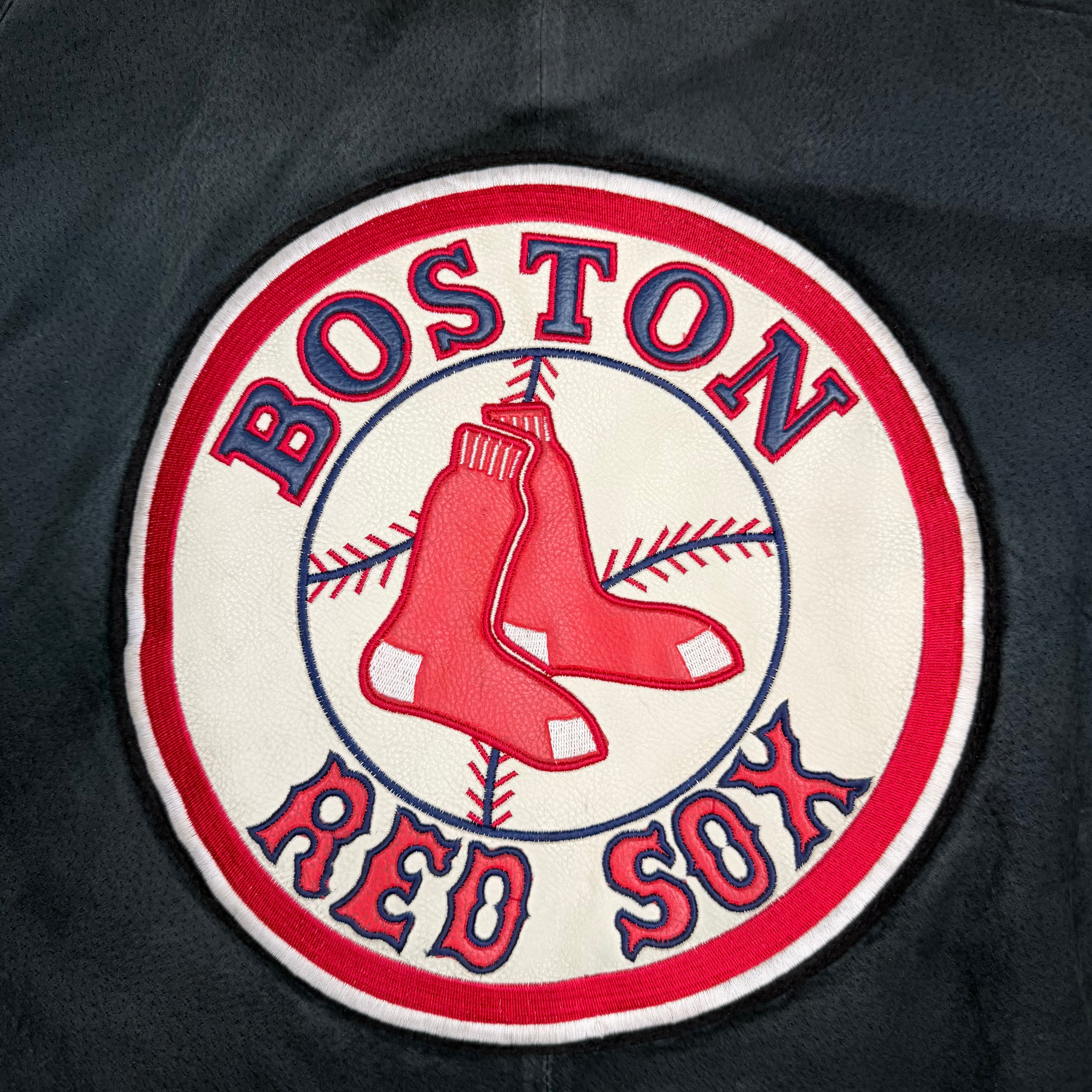 Vintage Boston Red Sox Suede Leather Bomber Jacket Black