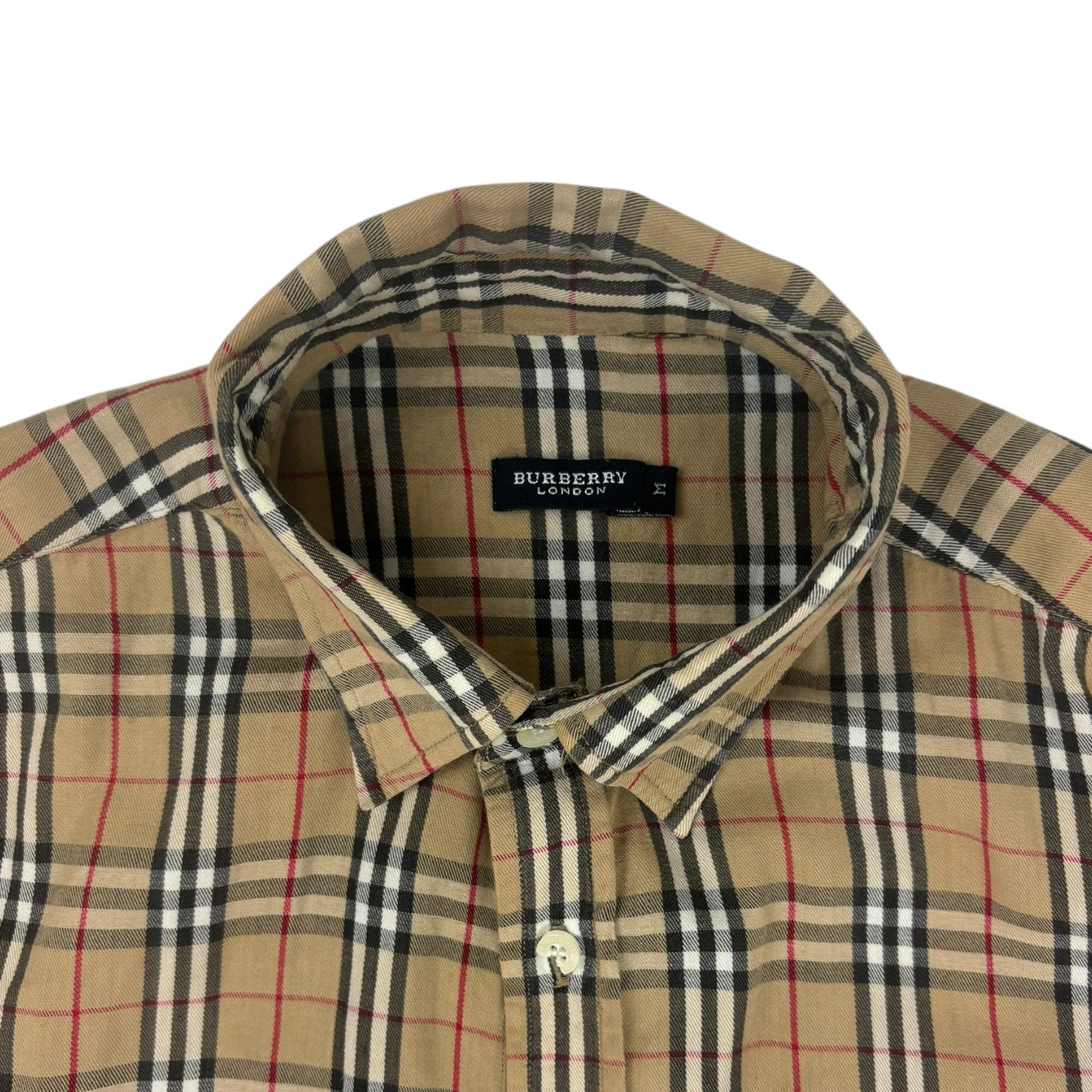 Burberry Plaid Button-Up T-Shirt Beige