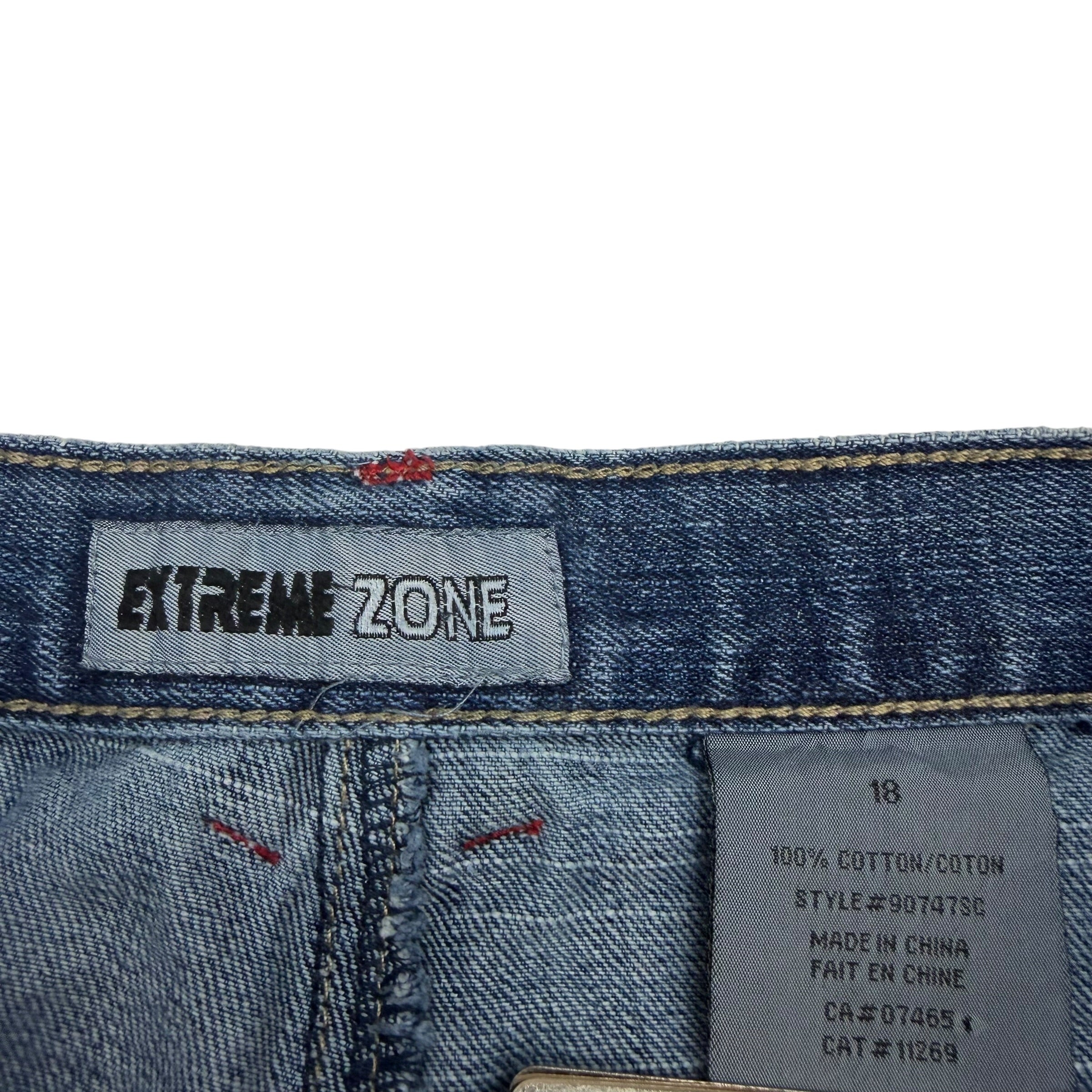 Vintage Extreme Zone Embroidered  Wide Leg Baggy Jeans Blue