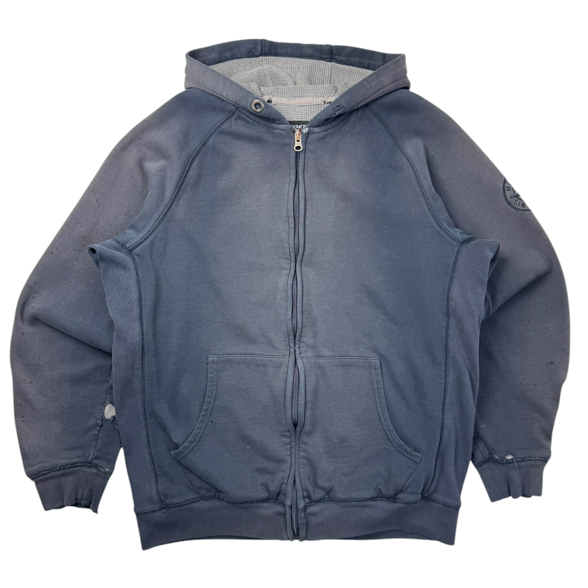Vintage Distressed Mondetta Waffle Lined Zip Hoodie Faded Navy