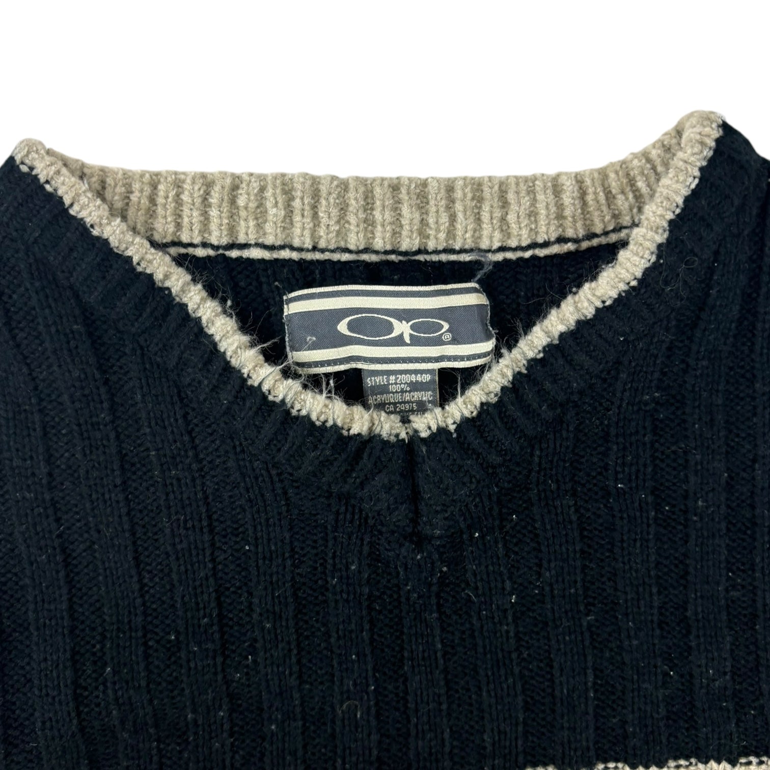 Vintage Ocean Pacific Knit V-Neck Ribbed Sweater Black