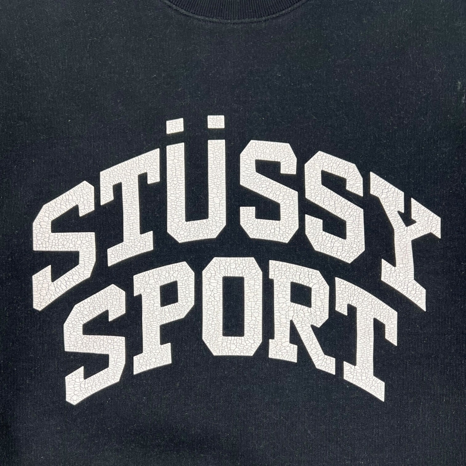 Stussy Big Crackle Logo Crewneck Sweatshirt Washed Black