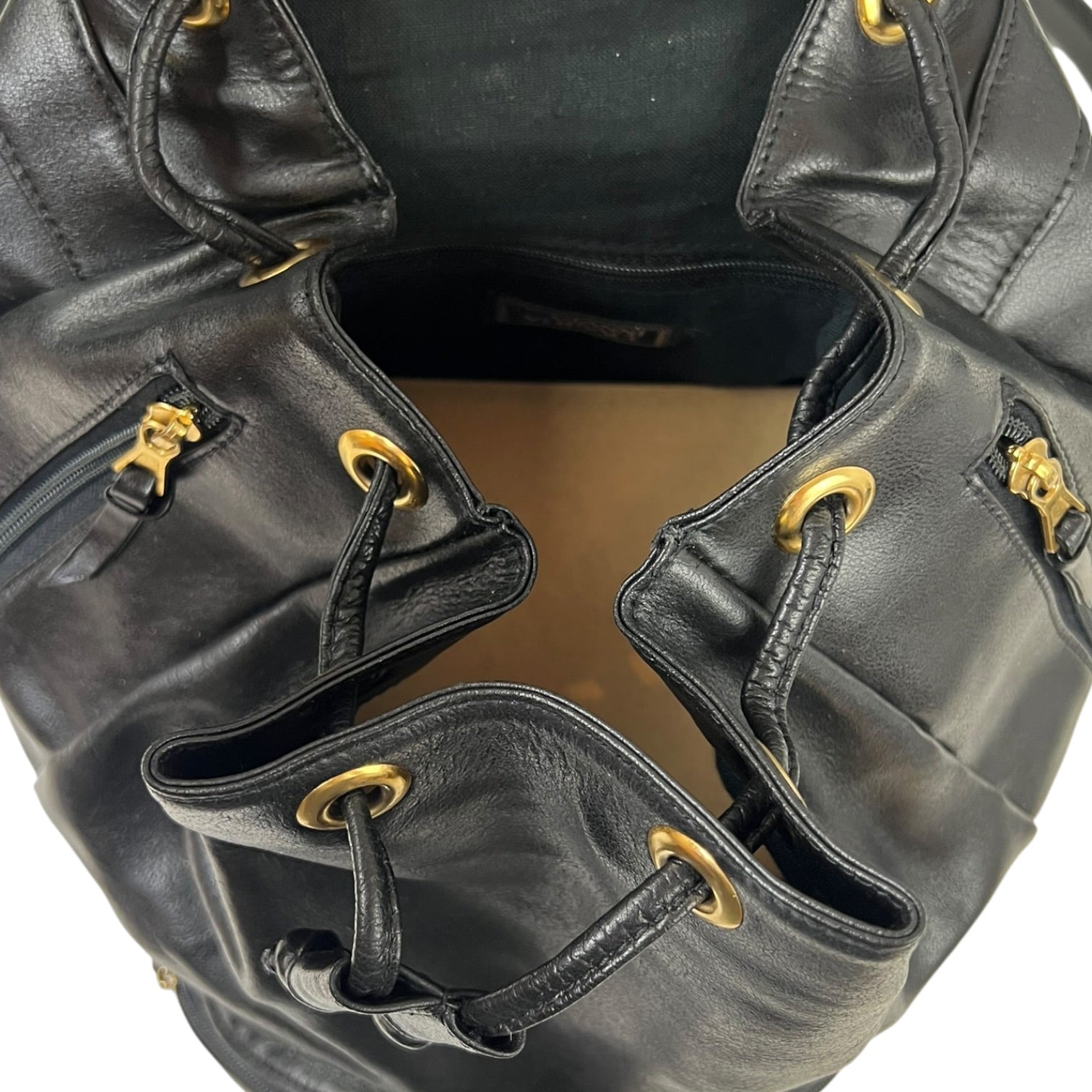 Vintage Gianni Versace Leather Medusa Head Logo Backpack Black