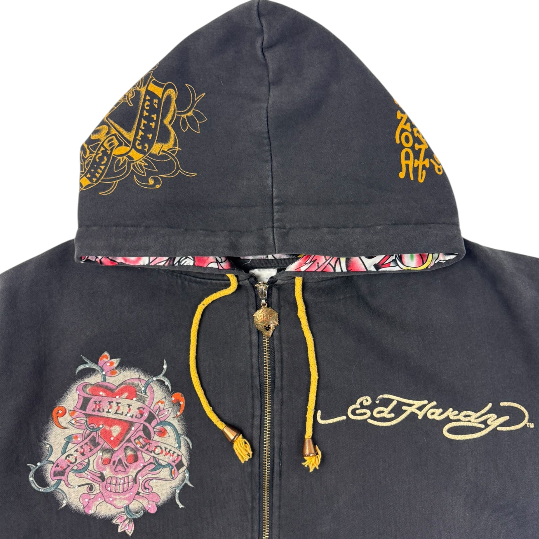 Vintage Y2K Ed Hardy Rhinestone Zip Up Hoodie
