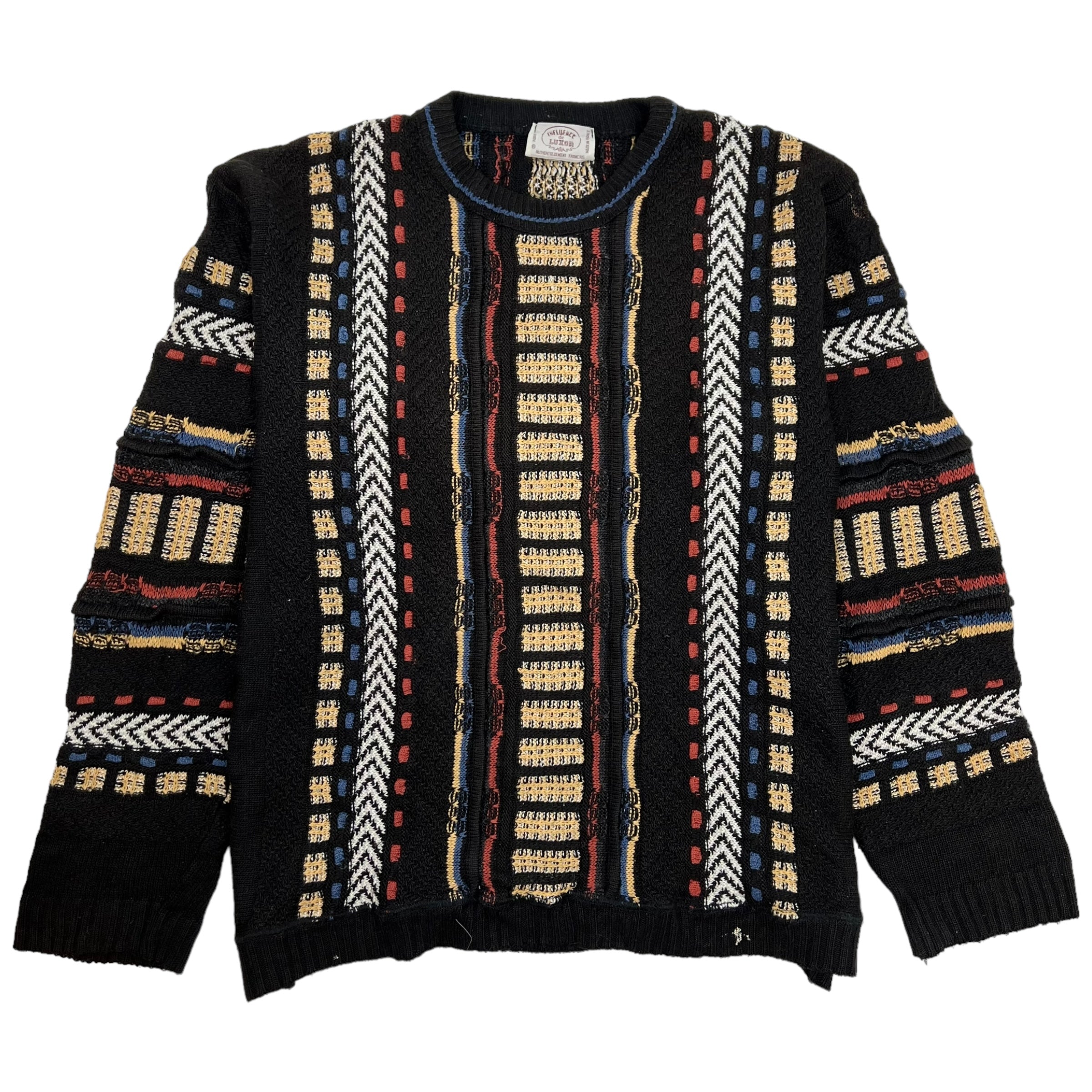 Vintage Luxor Coogi Style Knit Sweater Black/Multi