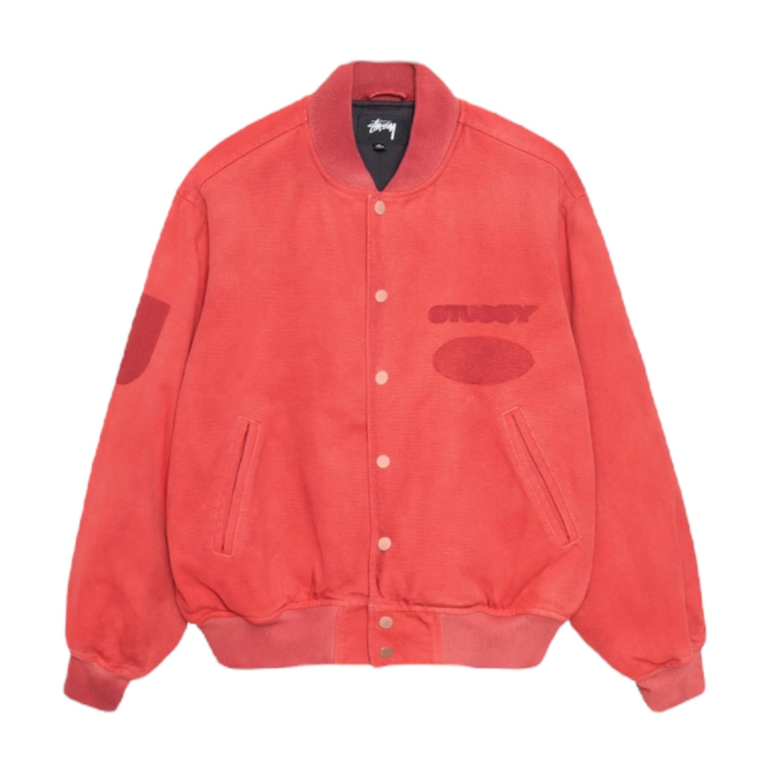 Stussy Ghost Logo Canvas Varsity Bomber Red