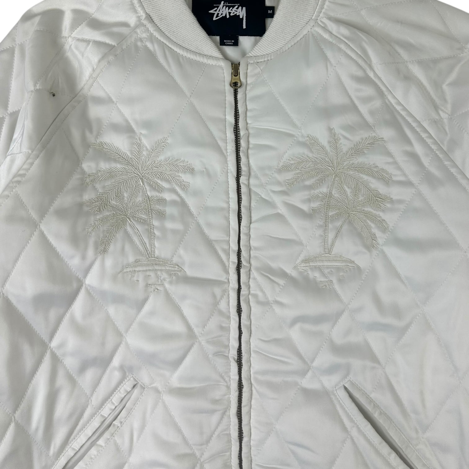 Stussy Quilted Palm Tree Bomber Jacket White
