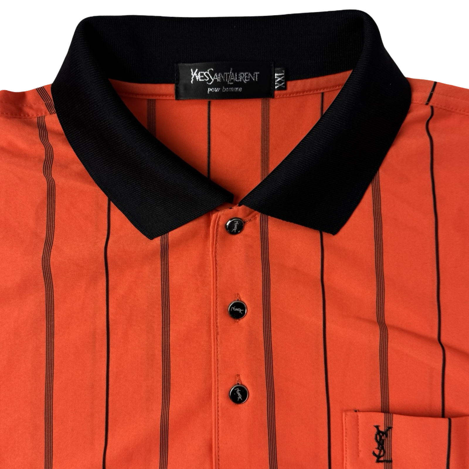 YSL Silk Pinstripe Polo Orange Shirt