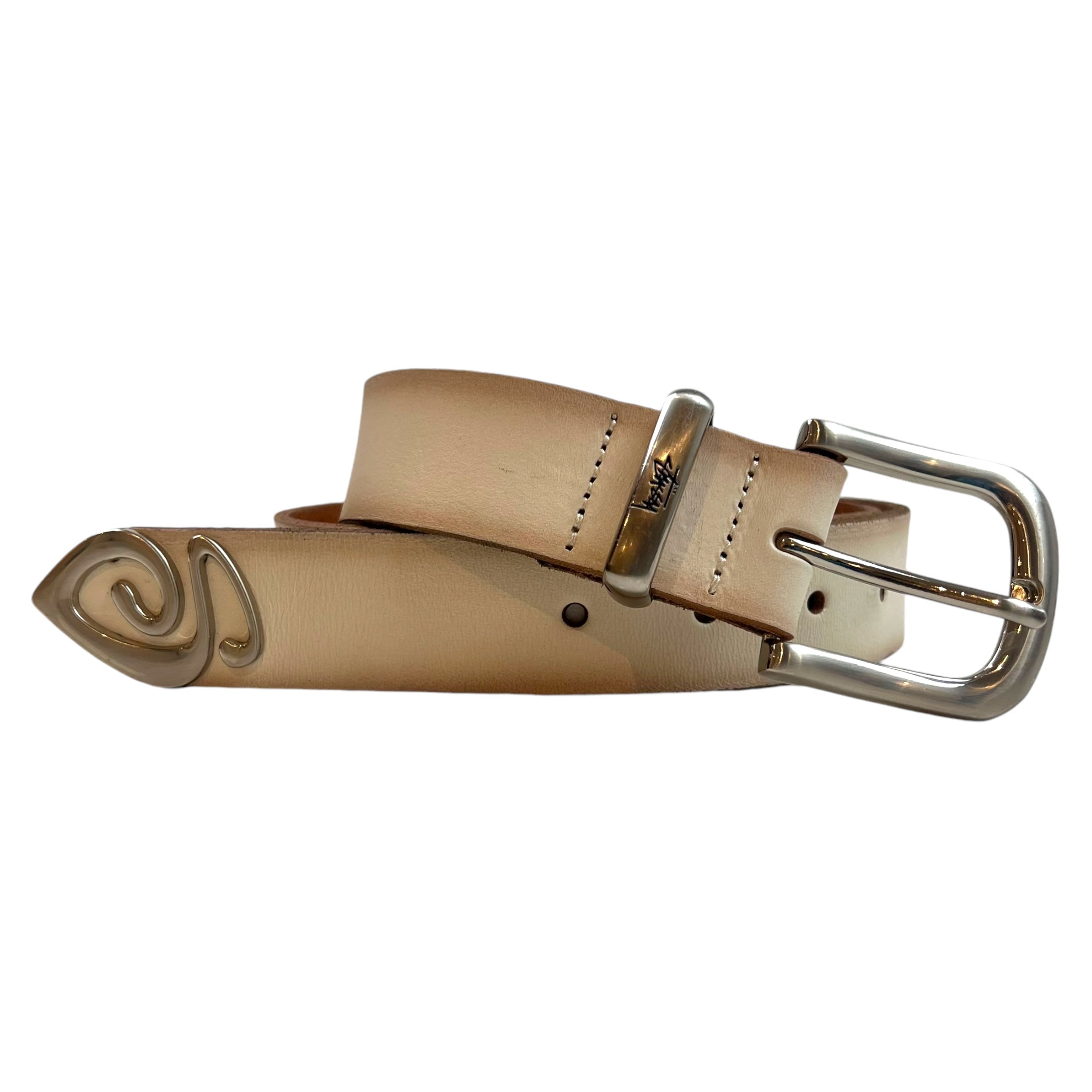 Stussy Metal S Tip Leather Belt Bone