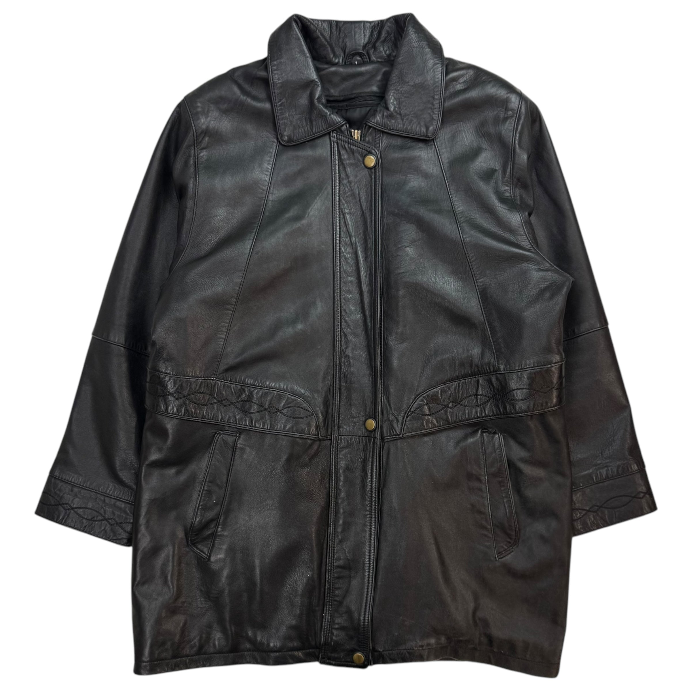 Vintage Danilo Italy Leather Trench Coat Jacket Black