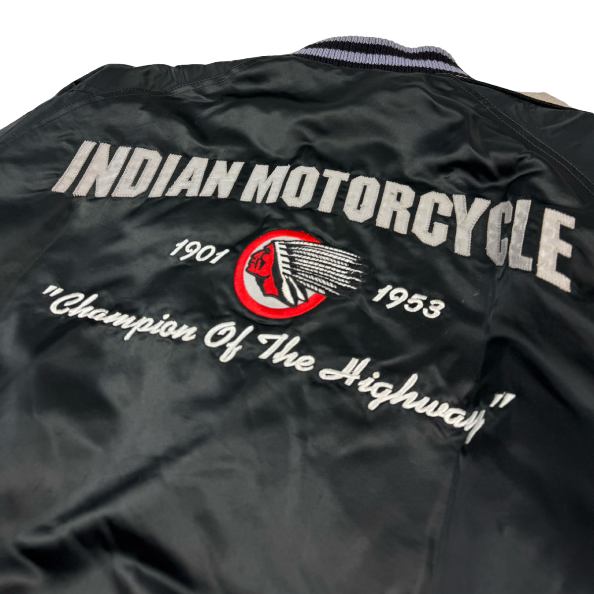 Vintage Indian Motorcycle Satin Jacket Black