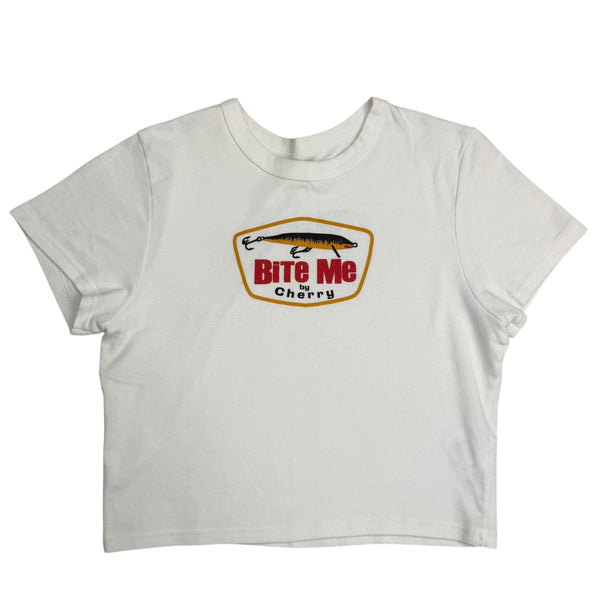 (W) Cherry LA Bite Me Baby Tee White