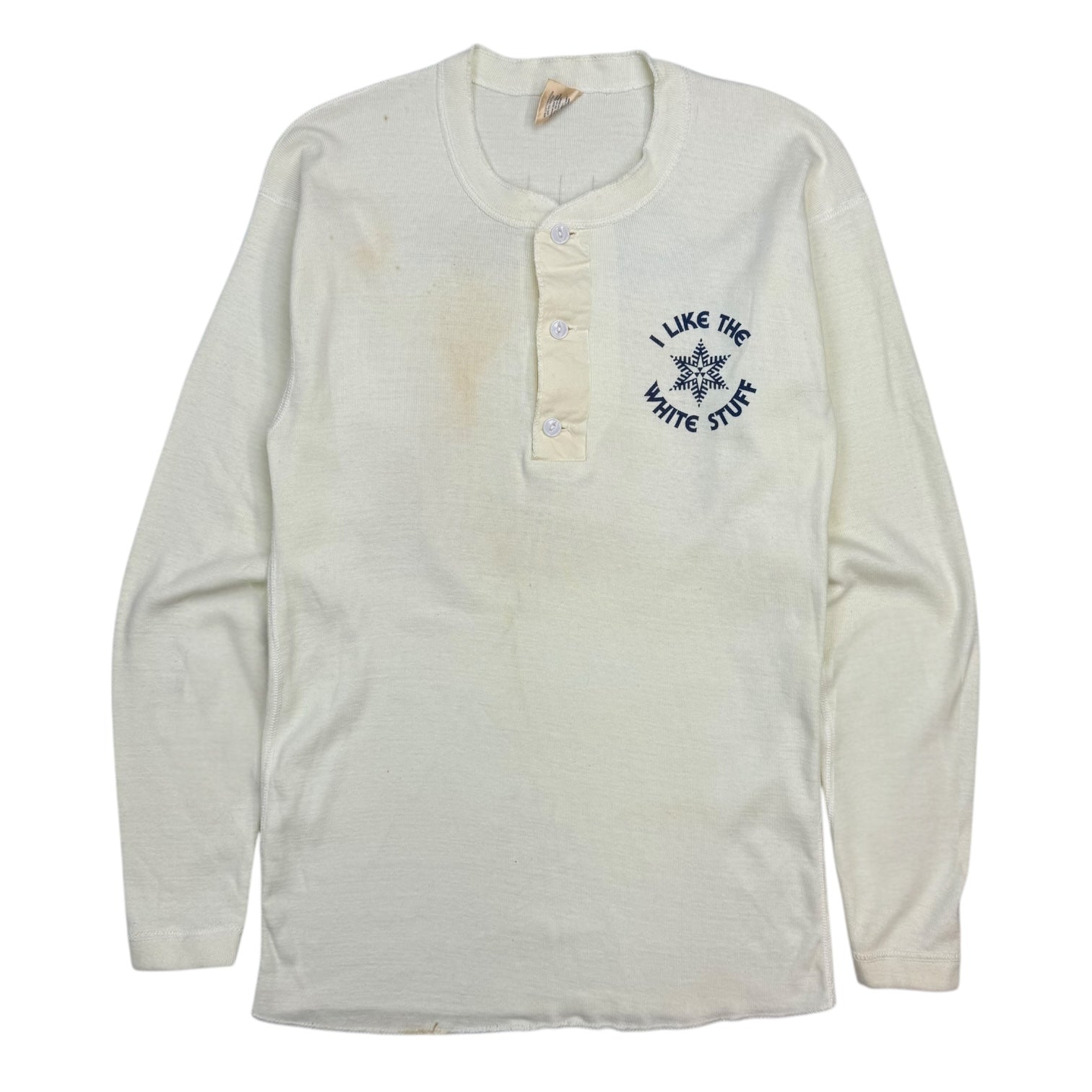 1980s ‘I Like The White Stuff’ Powder Skiing Henley Shirt White