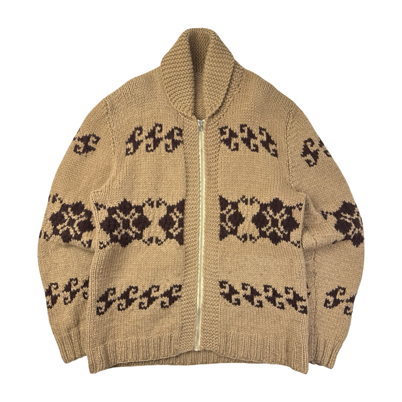 Vintage Cowichan Knit Zip Up Jacket Brown/Tan